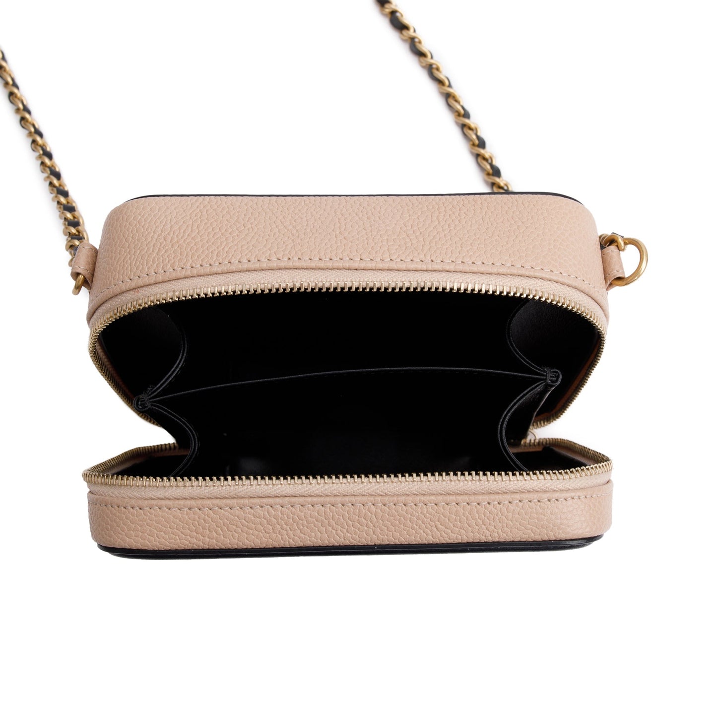 Chanel Beige Caviar Quilted Leather CC Filigree Vanity Chain Clutch