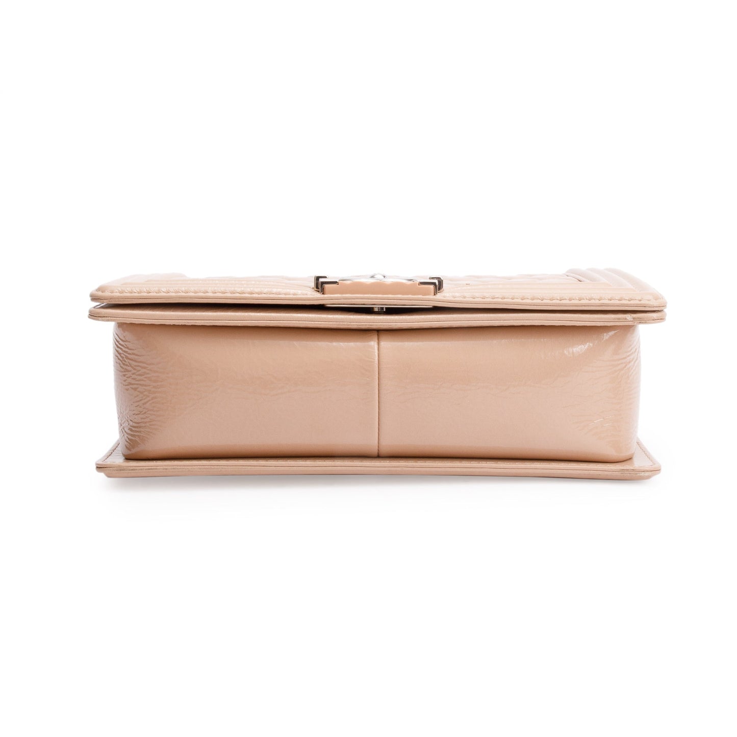 Chanel Beige Patent Leather Medium Boy Bag