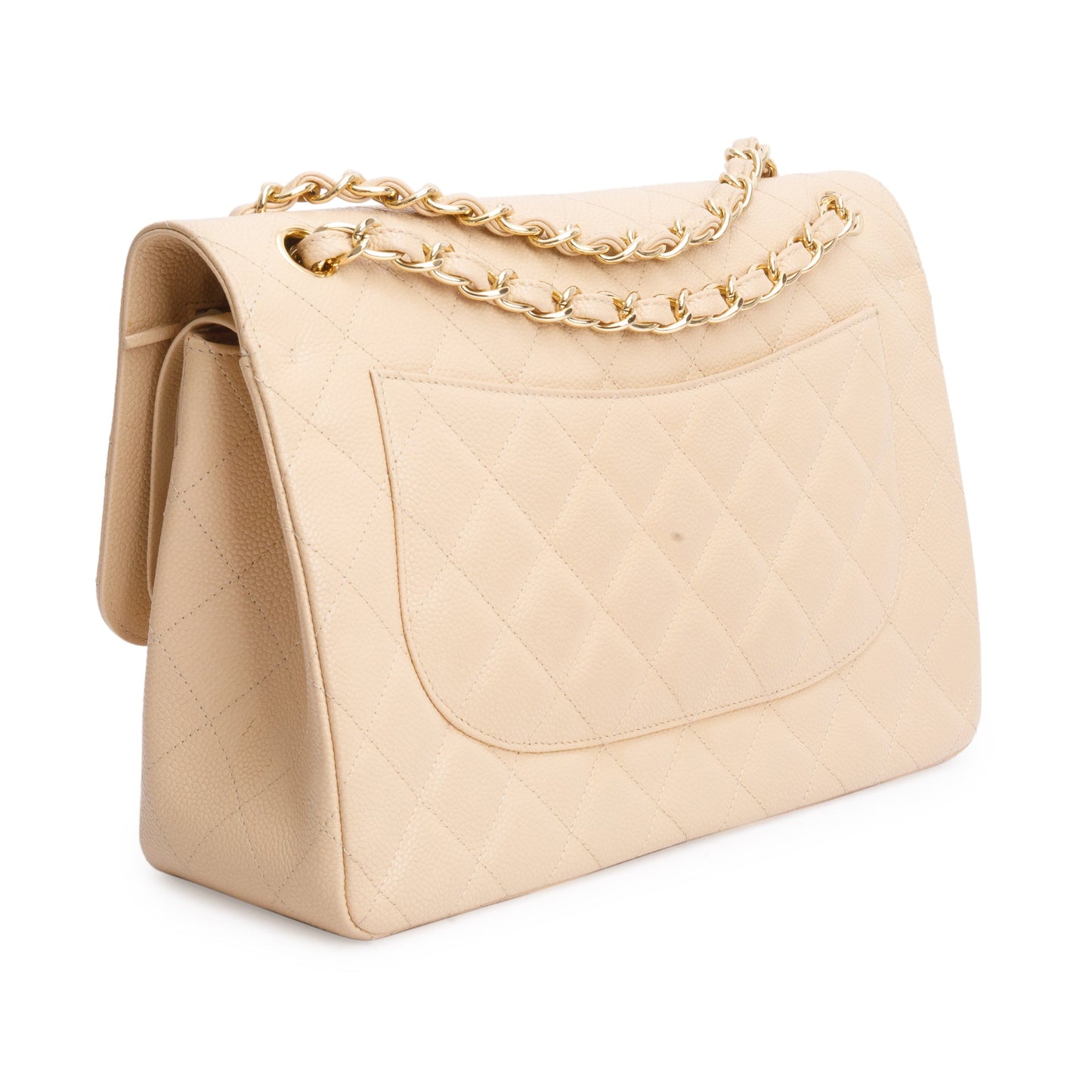 Chanel Beige Quilted Caviar Leather Classic Jumbo Double Flap Bag