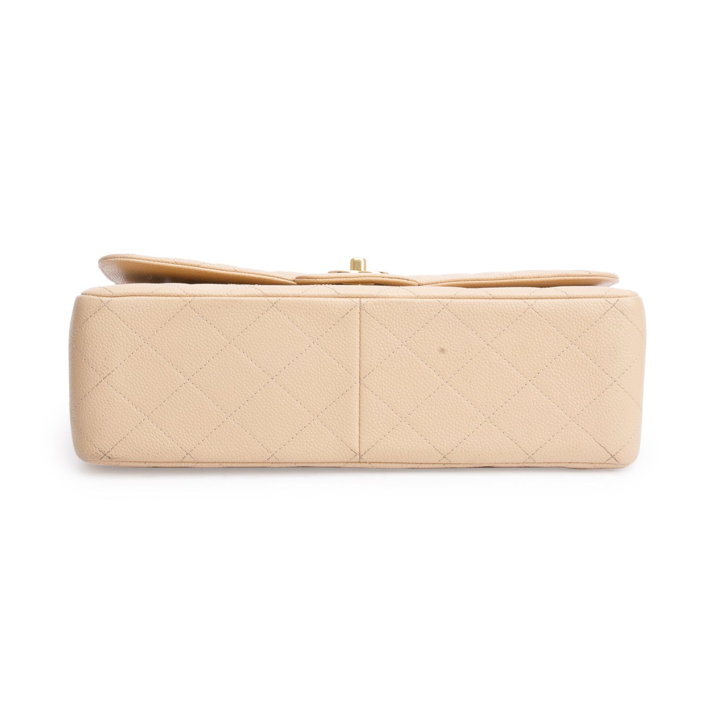Chanel Beige Quilted Caviar Leather Classic Jumbo Double Flap Bag