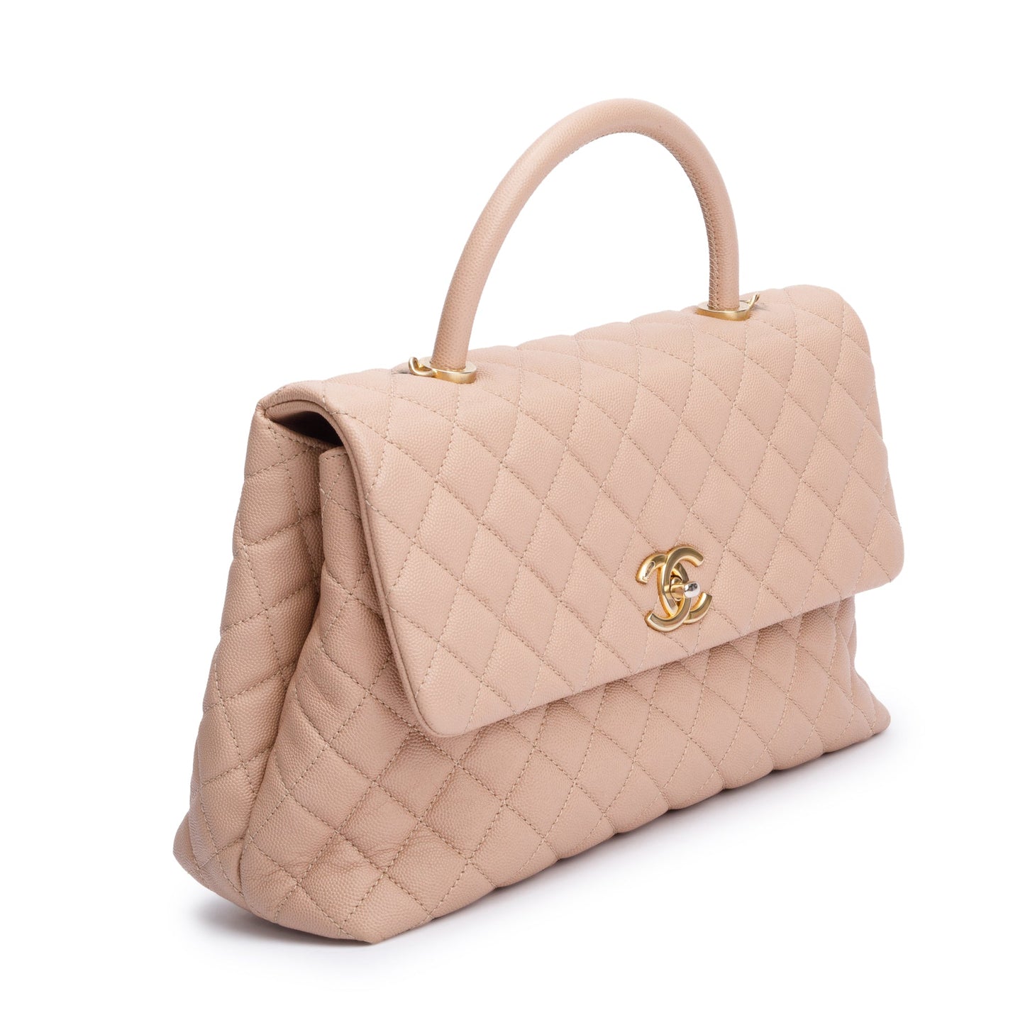 Chanel Beige Quilted Caviar Leather Large Coco Handle Bag