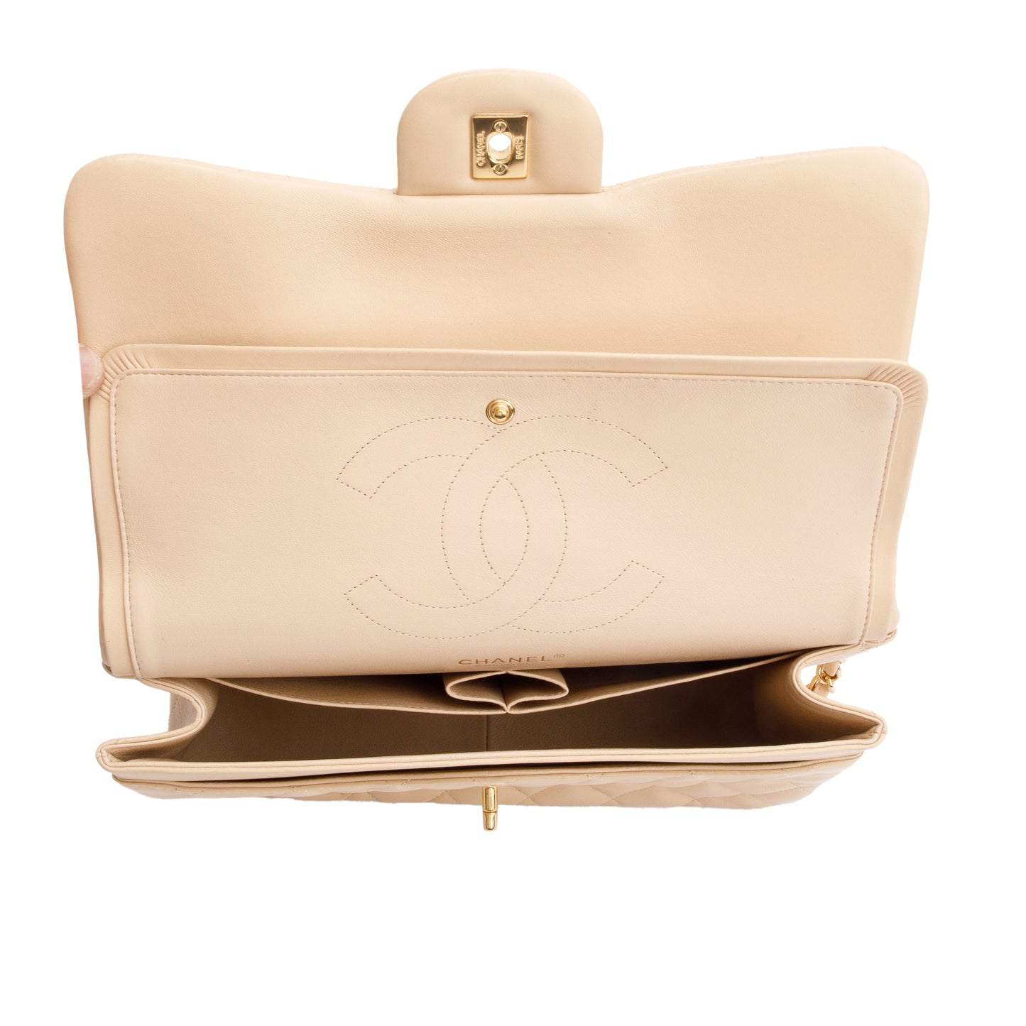 Chanel Beige Quilted Lambskin Leather Classic Jumbo Double Flap Bag