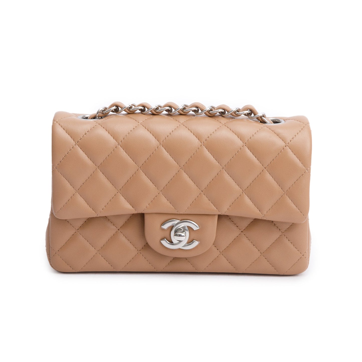 Chanel Beige Quilted Lambskin Leather Classic Mini Rectangular Flap Bag