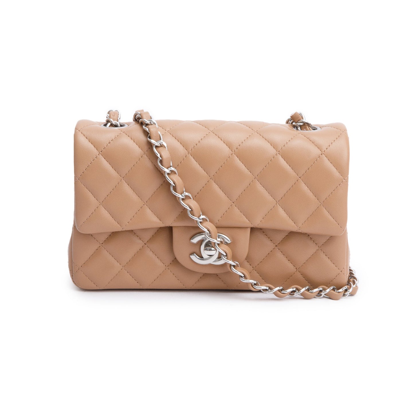Chanel Beige Quilted Lambskin Leather Classic Mini Rectangular Flap Bag
