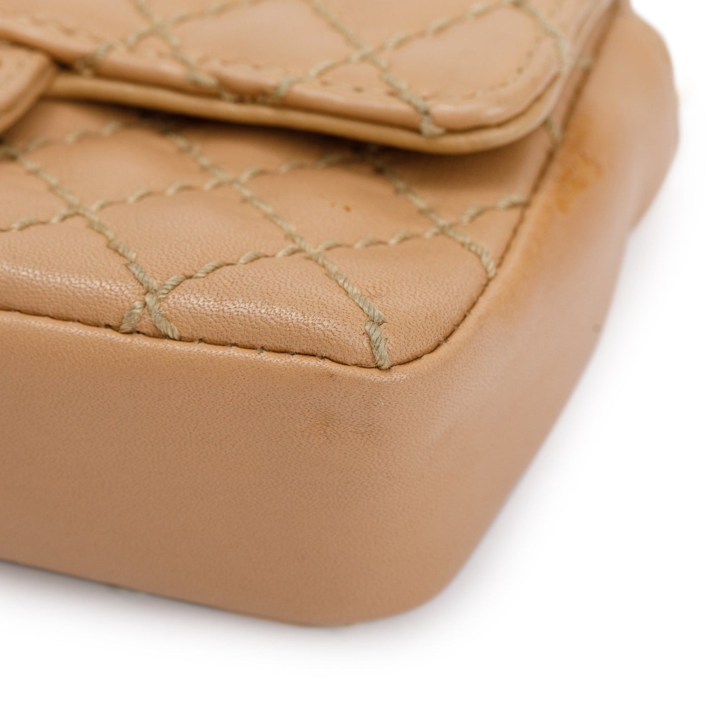 Chanel Beige Quilted Lambskin Leather Mini Flap Key Ring Bag Charm