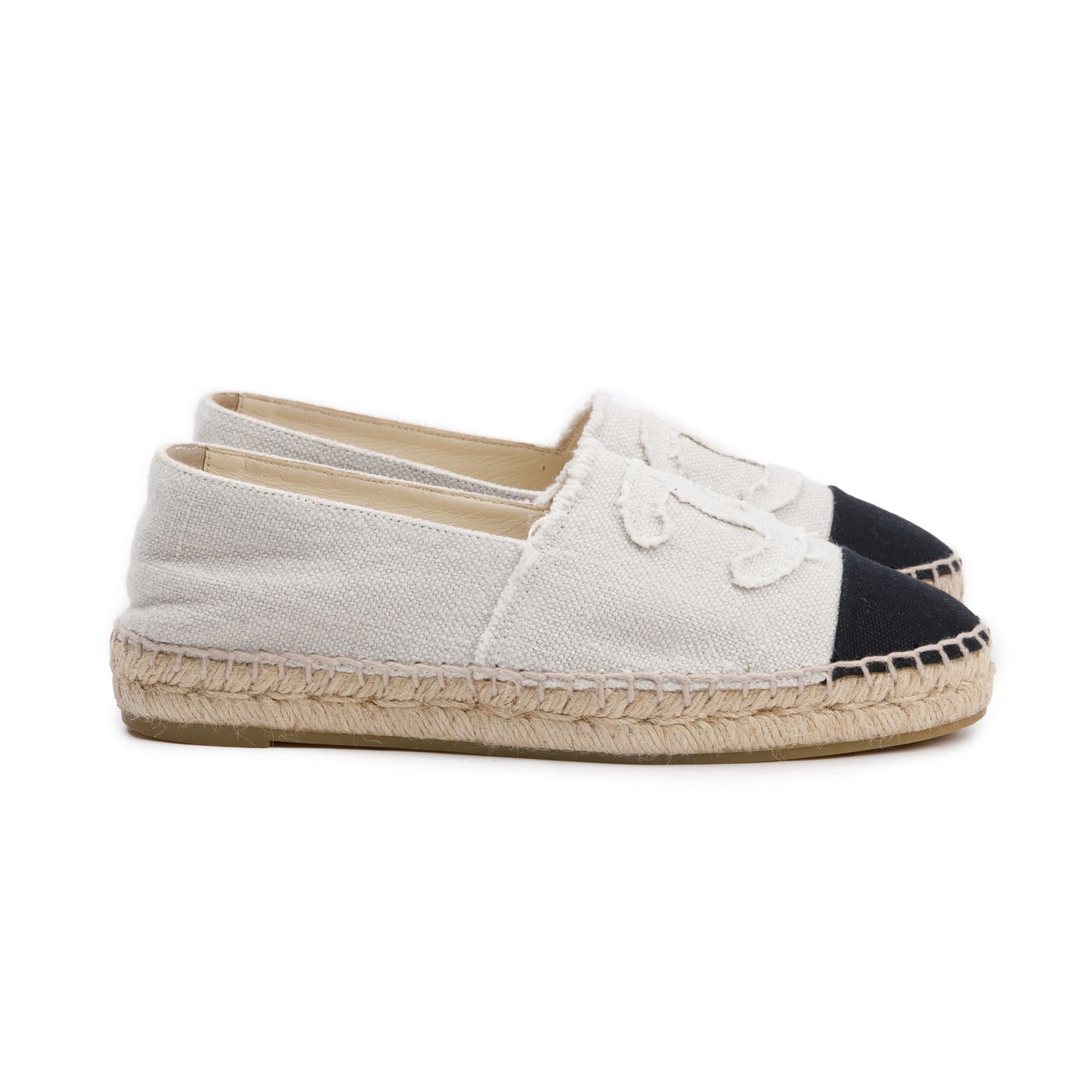 Chanel Beige/Black Canvas Interlocking CC Logo Espadrilles, Size 37