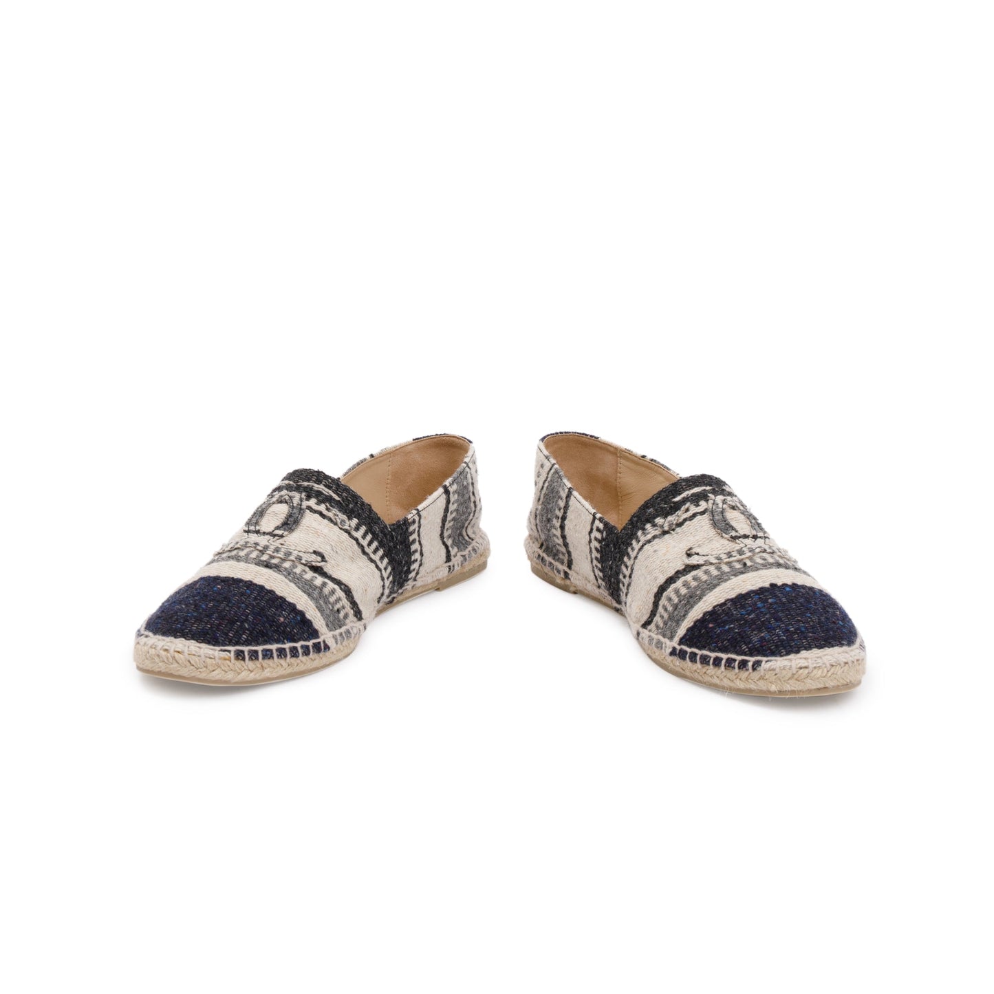 Chanel Beige/Black Wool Tweed Lambskin Espadrilles, Size 43