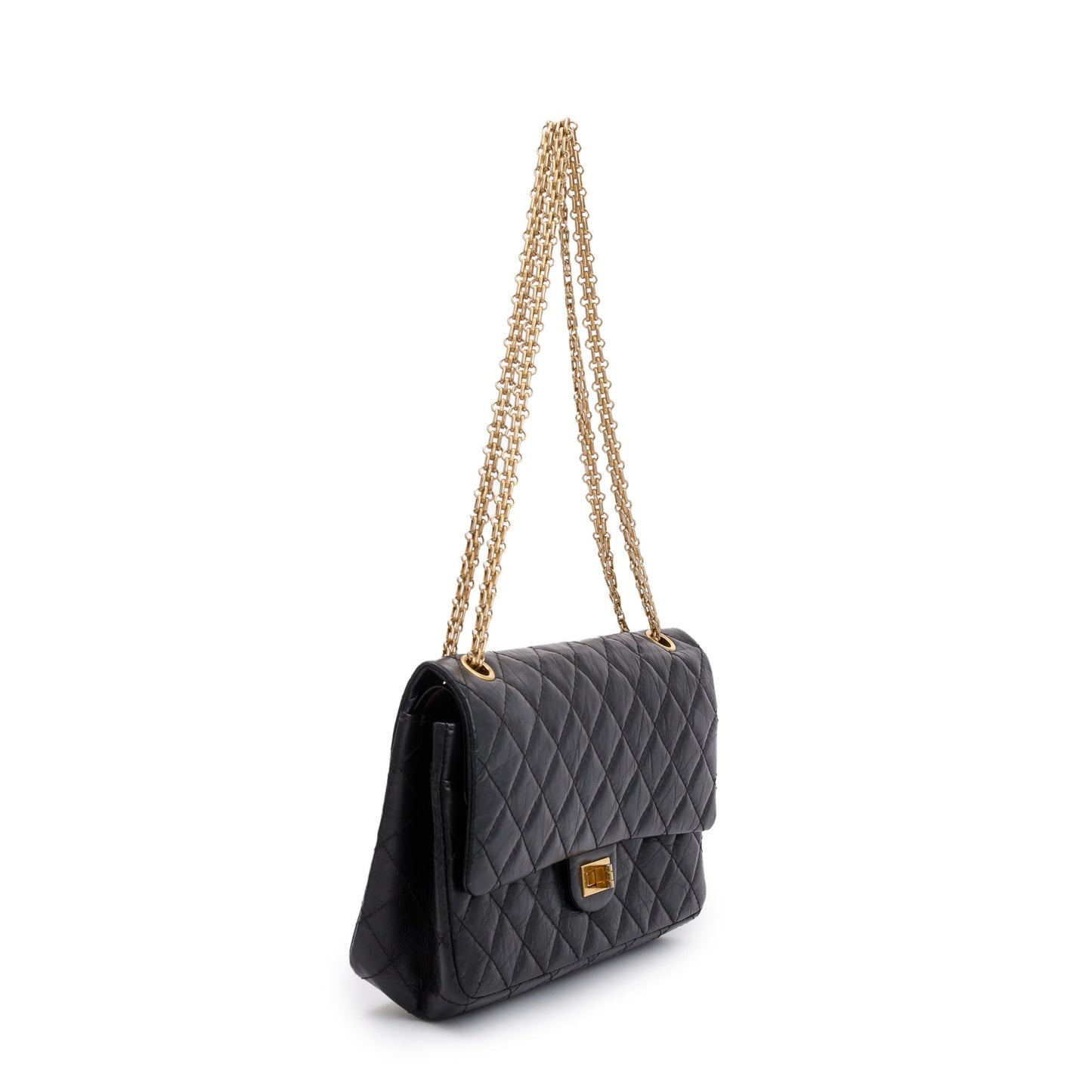 Chanel Black Aged Calfskin Leather 2.55 Reissue 226 Double Flap Bag