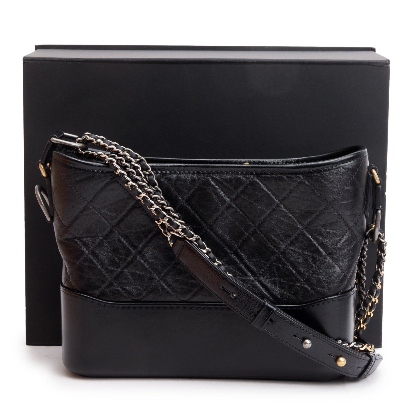Chanel Black Aged Calfskin Leather Small Gabrielle Hobo