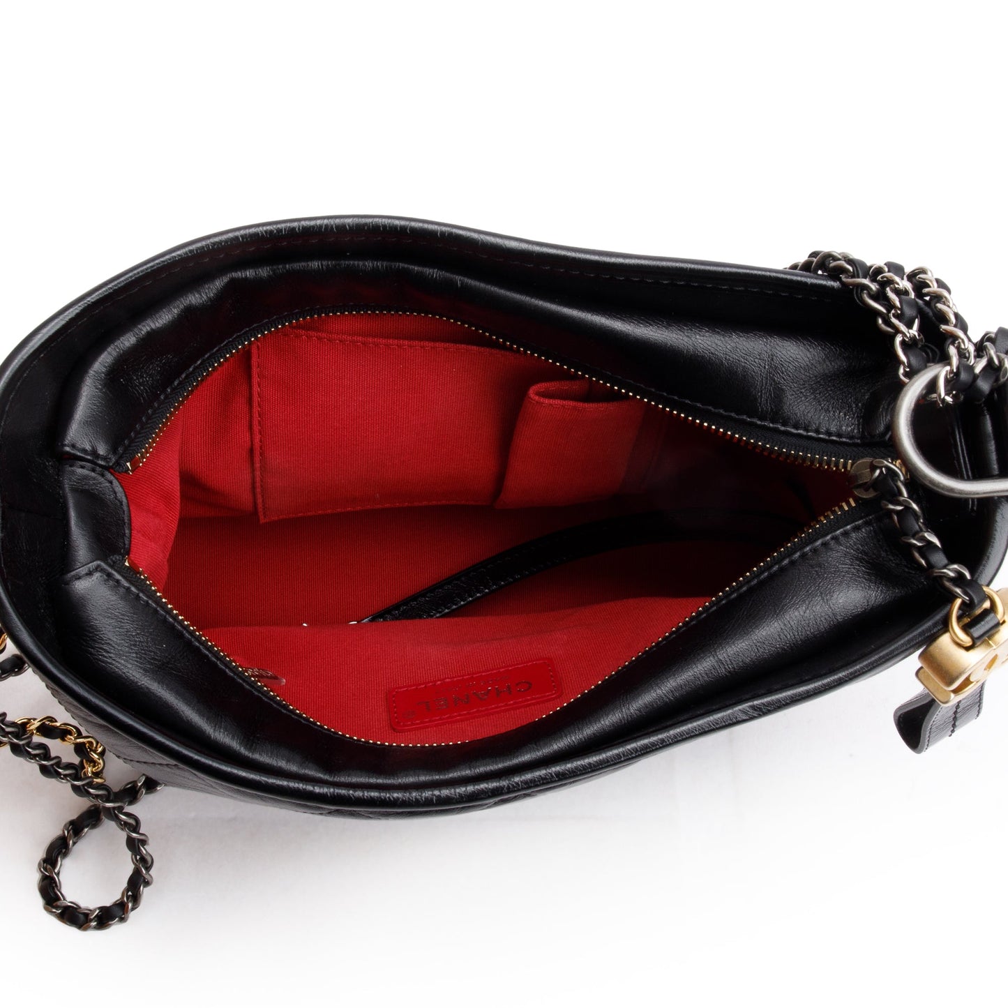 Chanel Black Aged Calfskin Leather Small Gabrielle Hobo