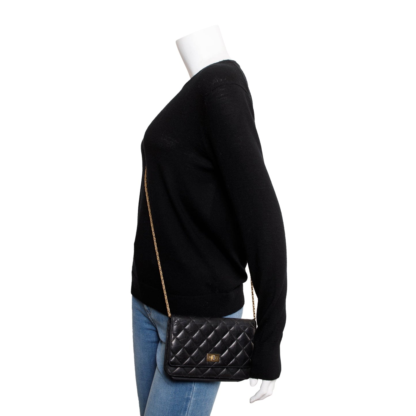 Chanel Black Aged Calfskin Leather Reissue Wallet on Chain