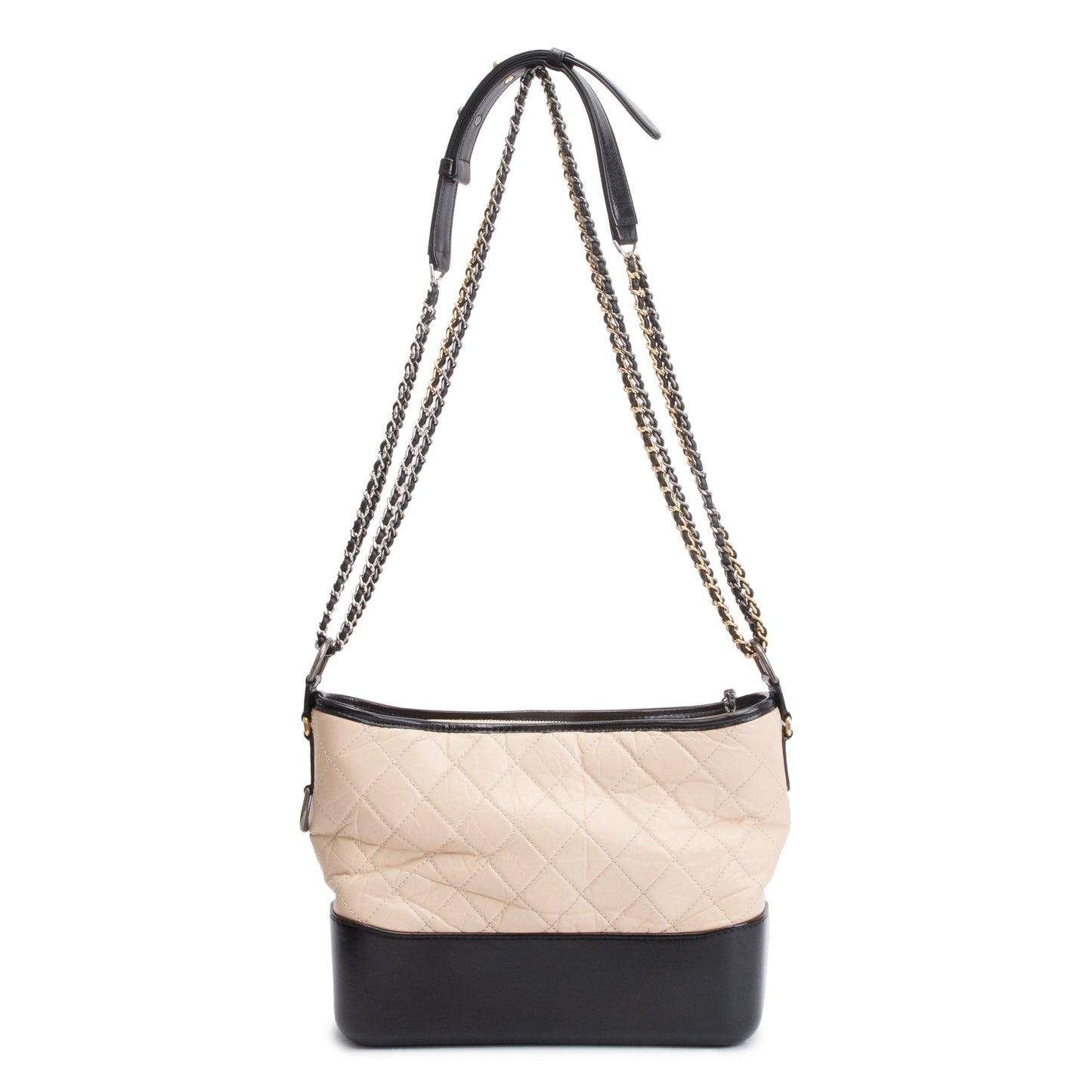 Chanel Black & Beige Aged Calfskin Leather Medium Gabrielle Hobo