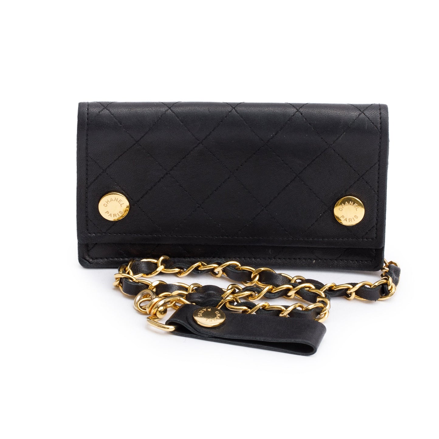 Chanel Black Calfskin Leather CC Logo Chain Bi-Fold Wallet