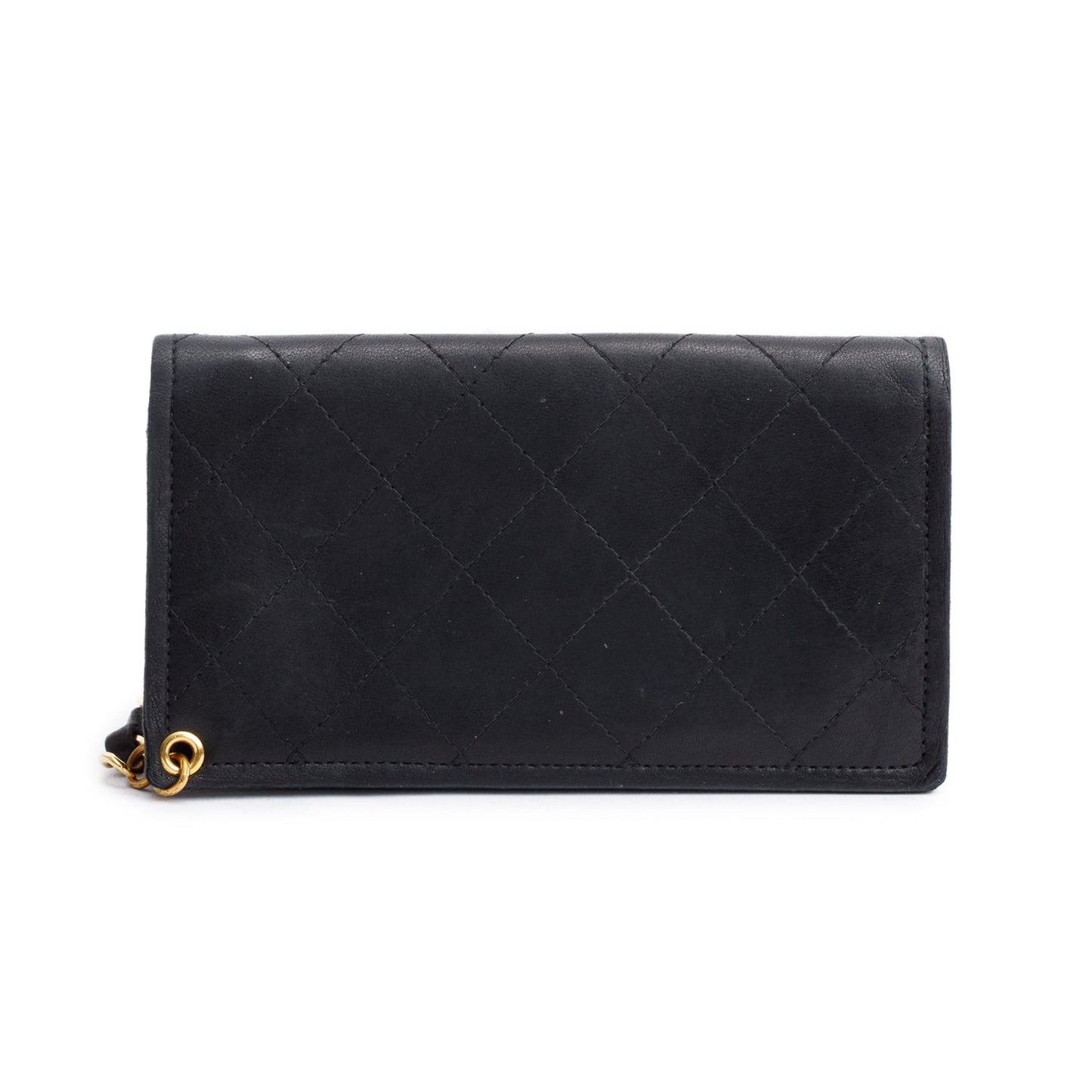 Chanel Black Calfskin Leather CC Logo Chain Bi-Fold Wallet