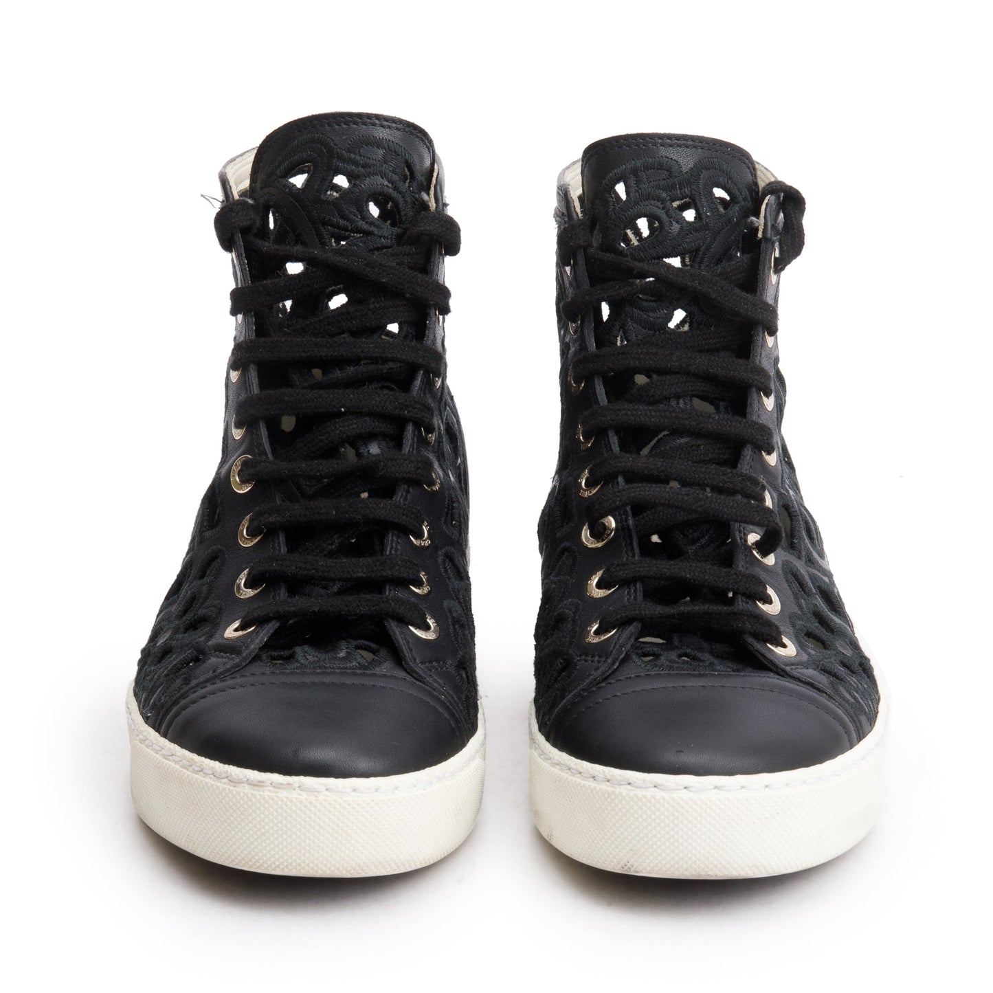 Chanel Black Calfskin Leather Cutout Interlocking CC Logo Sneakers, Size 36