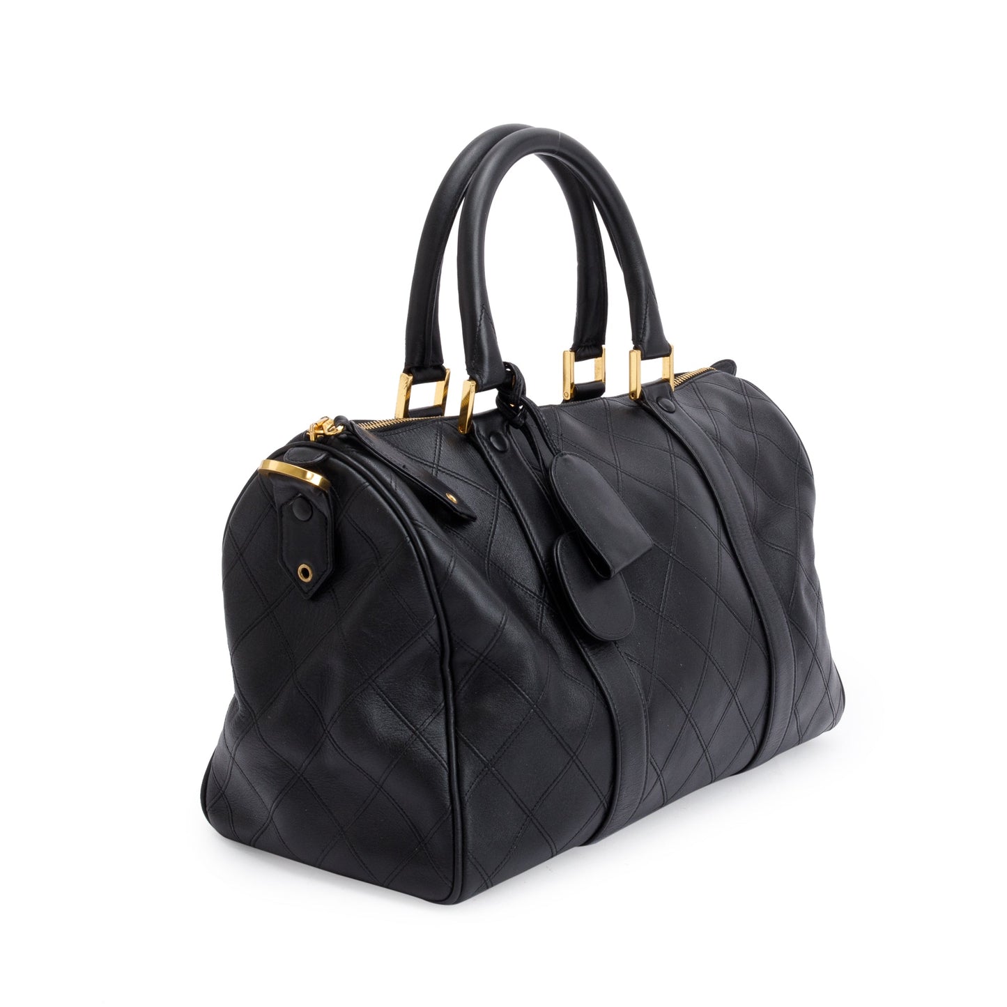 Chanel Black Calfskin Leather Diamond Stitch Boston Bag