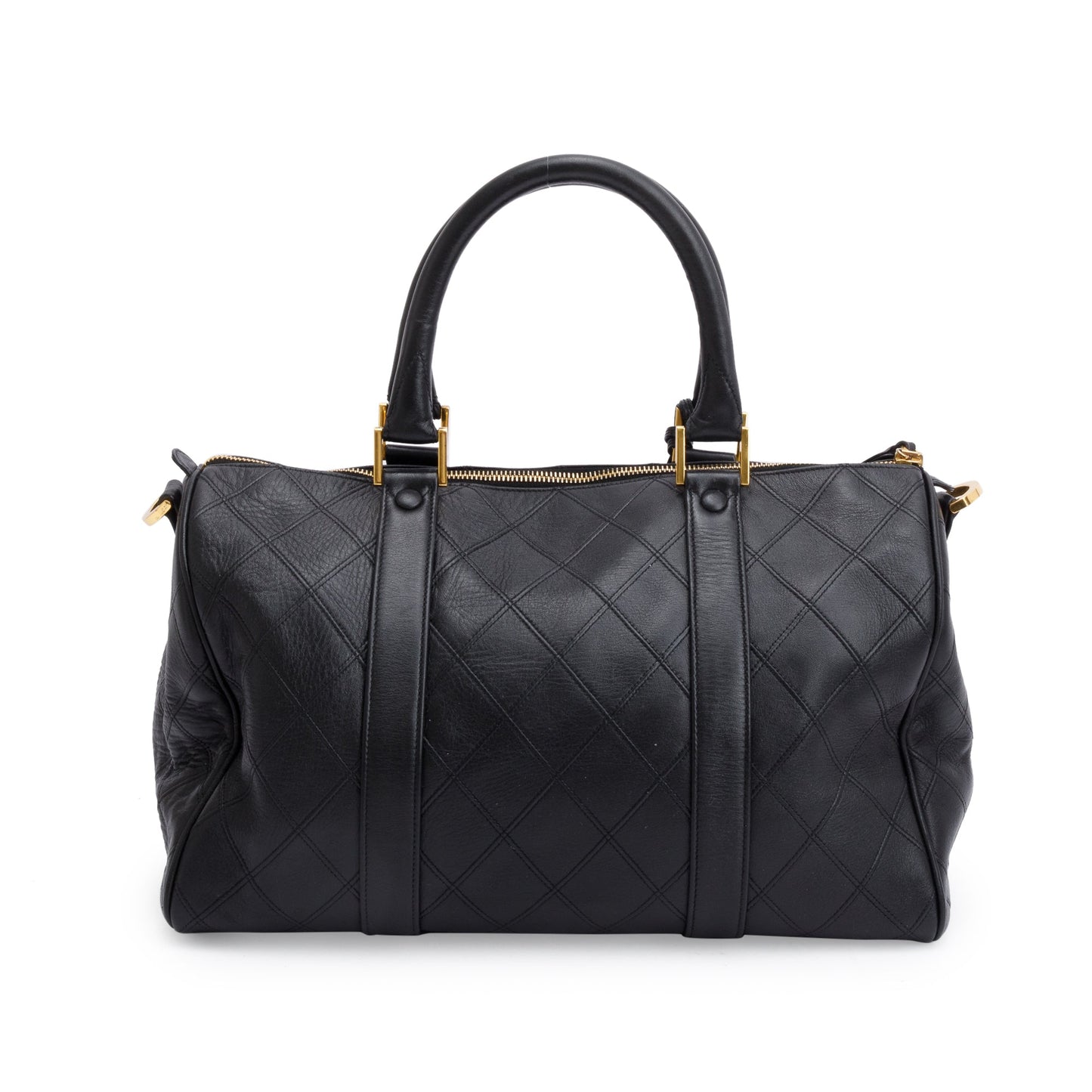 Chanel Black Calfskin Leather Diamond Stitch Boston Bag