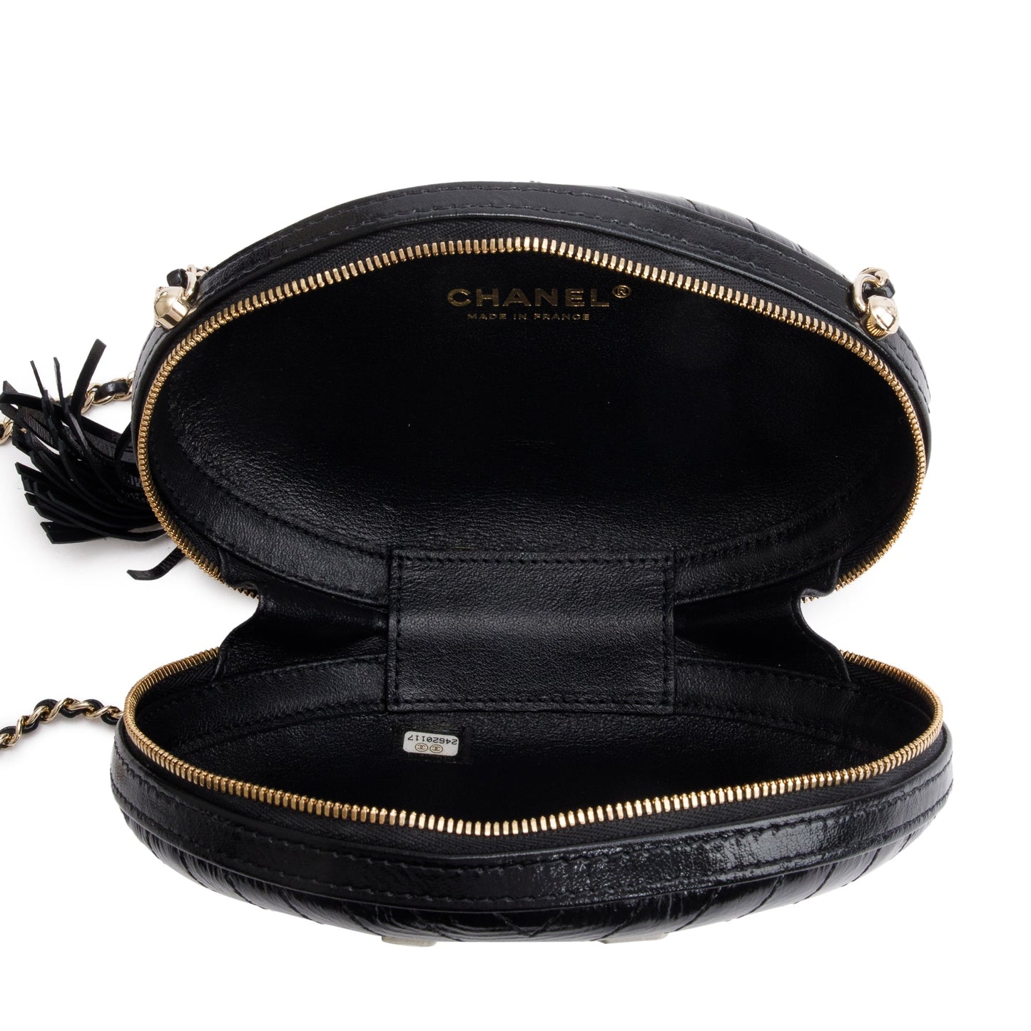 Chanel Black Calfskin Leather La Pausa Tassel Clutch Crossbody Bag