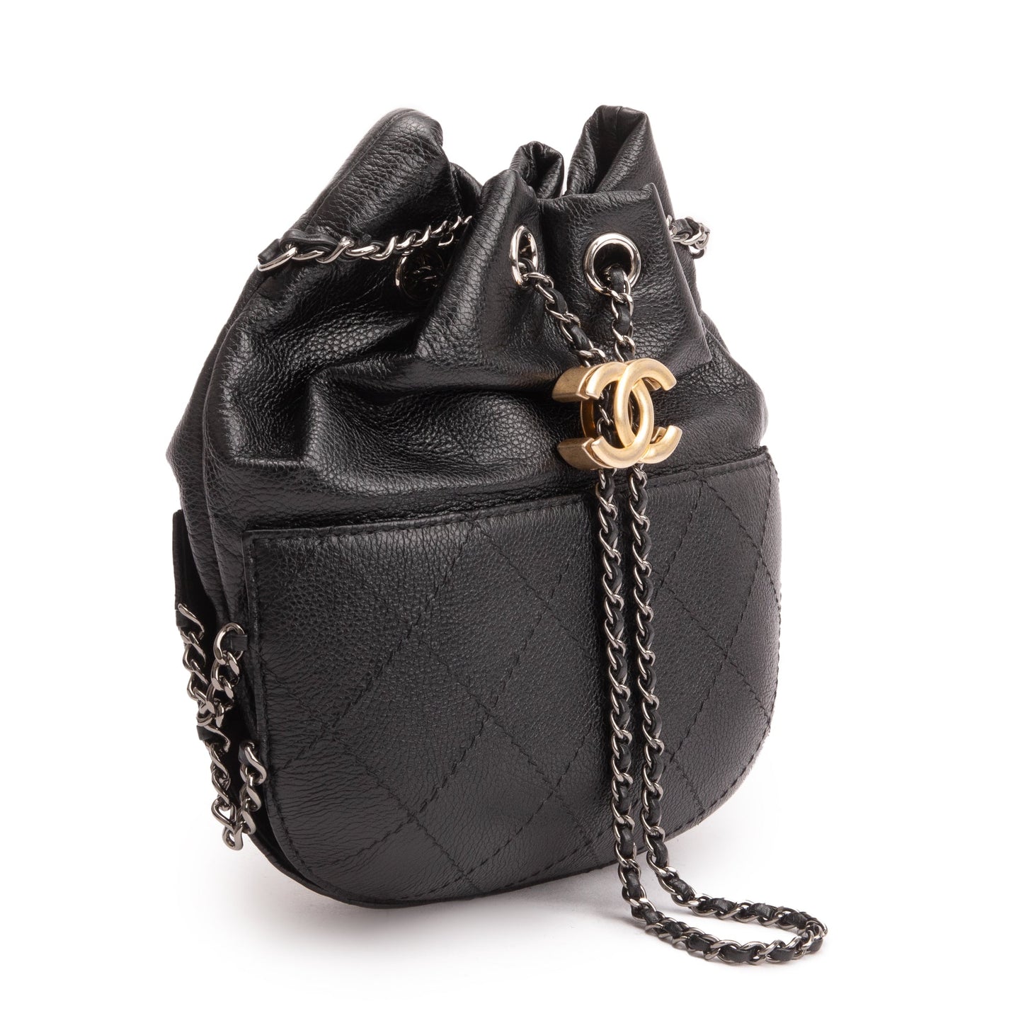 Chanel Black Calfskin Leather Small Gabrielle Bucket Purse