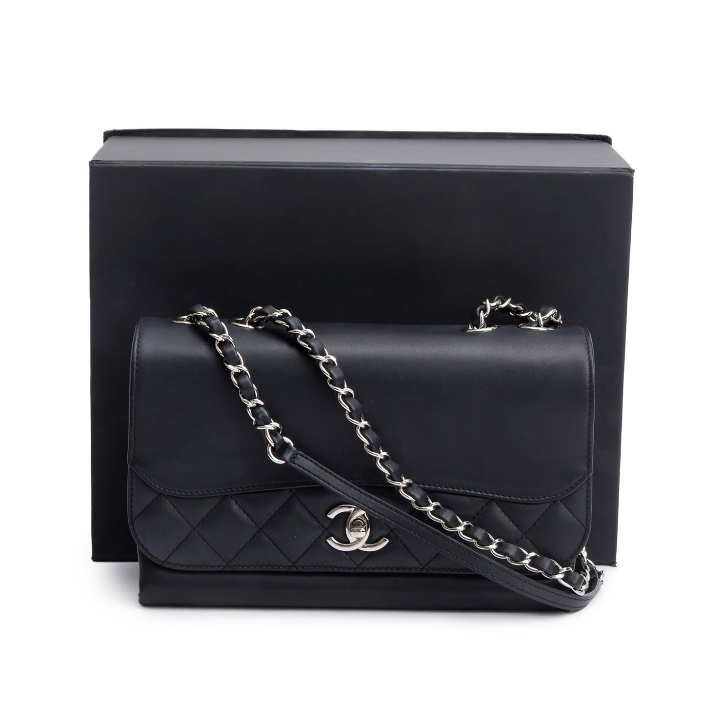 Chanel Black Calfskin Leather Small Tramezzo Flap Bag
