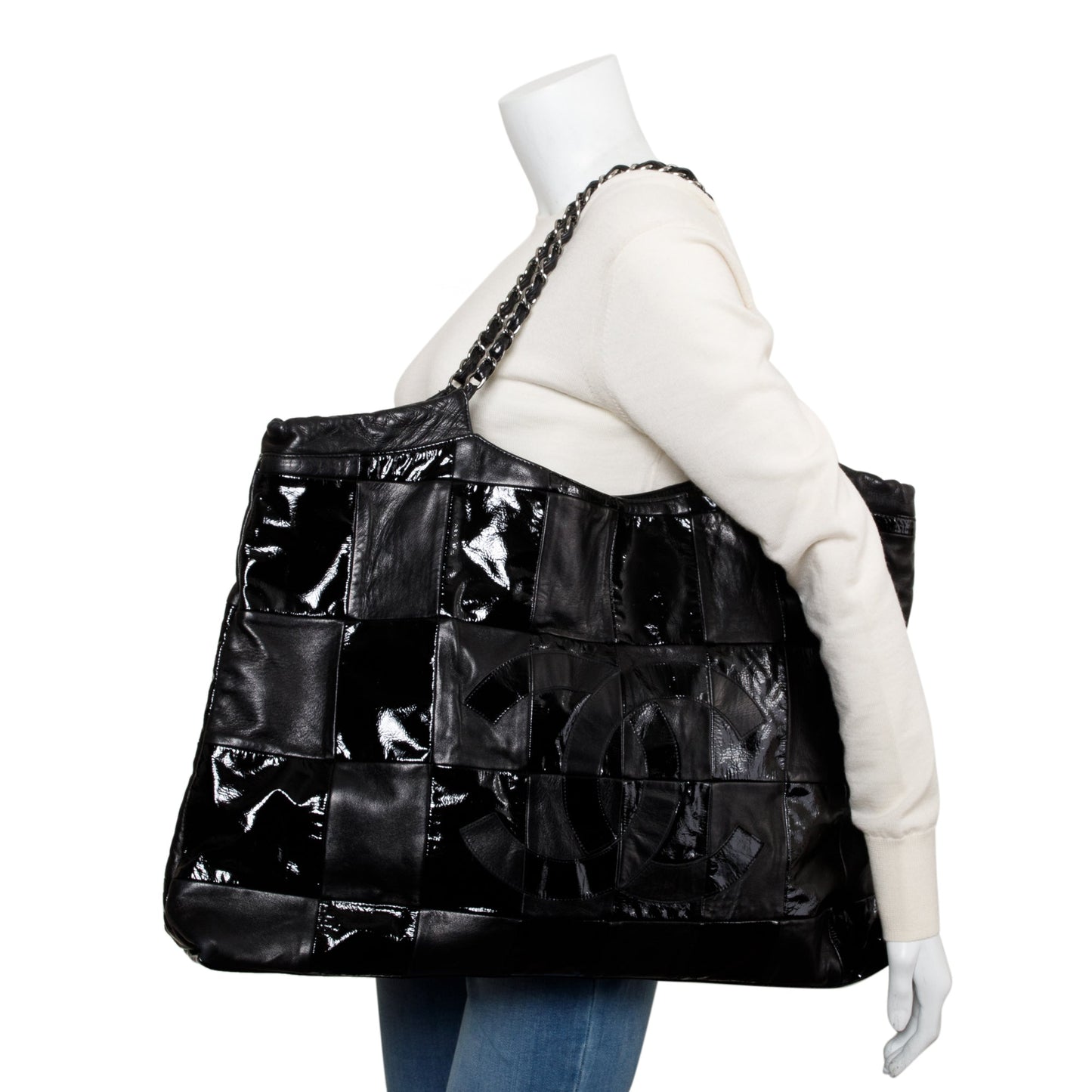 Chanel Black Calfskin/Patent Leather Brooklyn Tote Bag