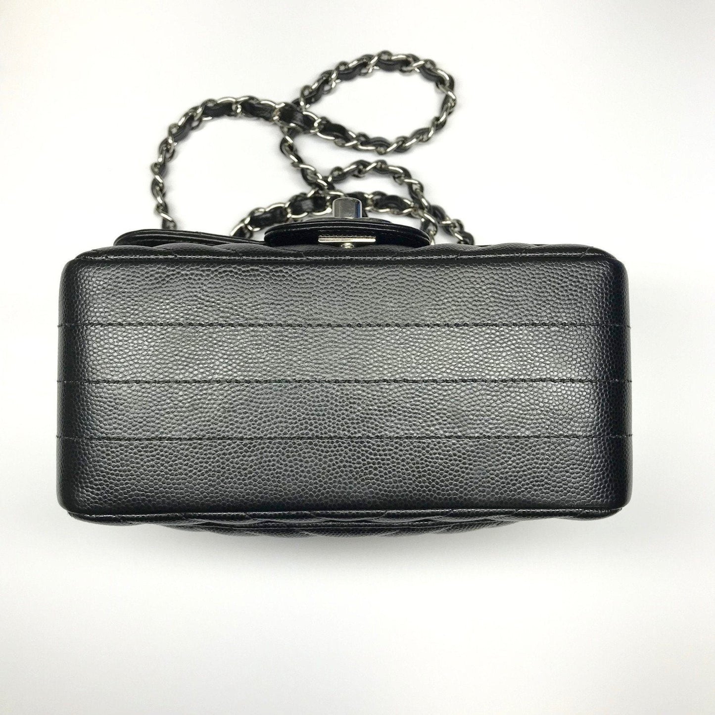 Chanel Black Caviar Chevron Mini Square Flap Handbag