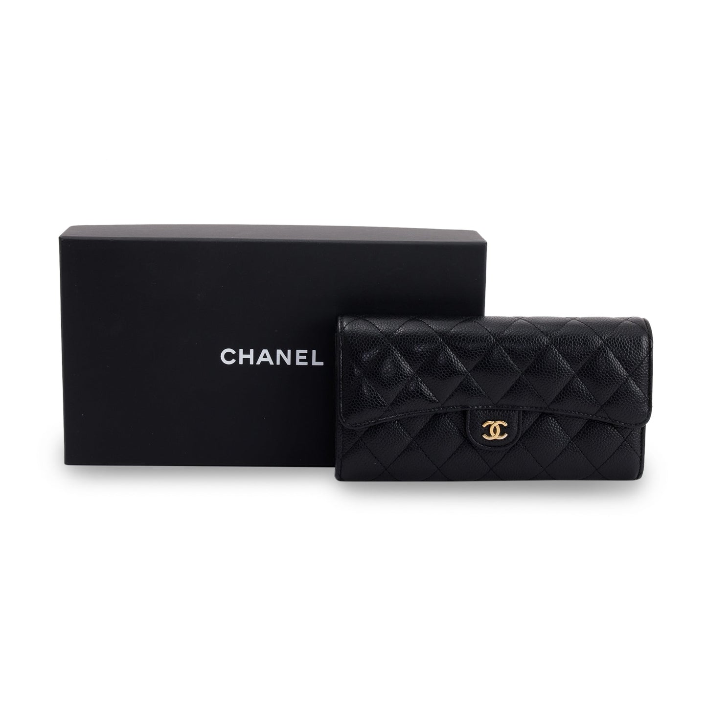 Chanel Black Caviar Classic Long Flap Wallet