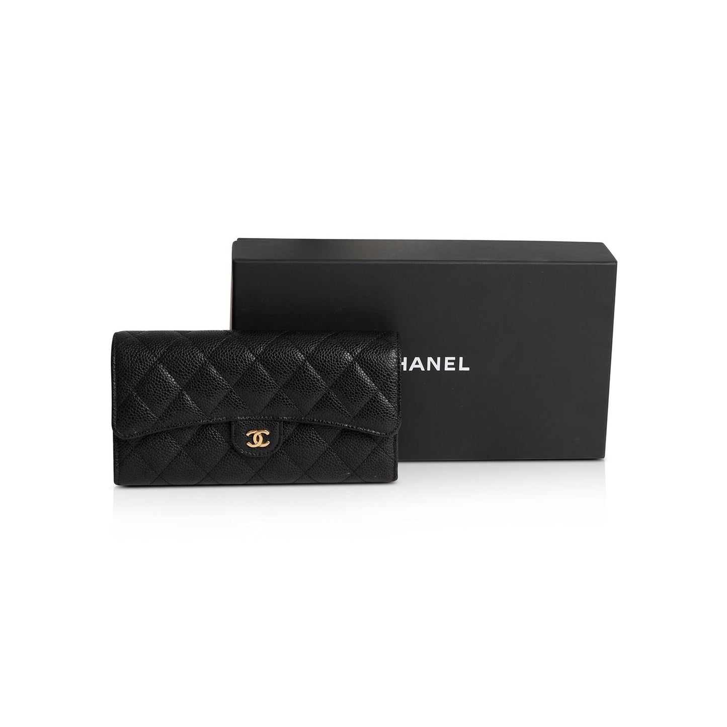 Chanel Black Caviar Classic Long Flap Wallet