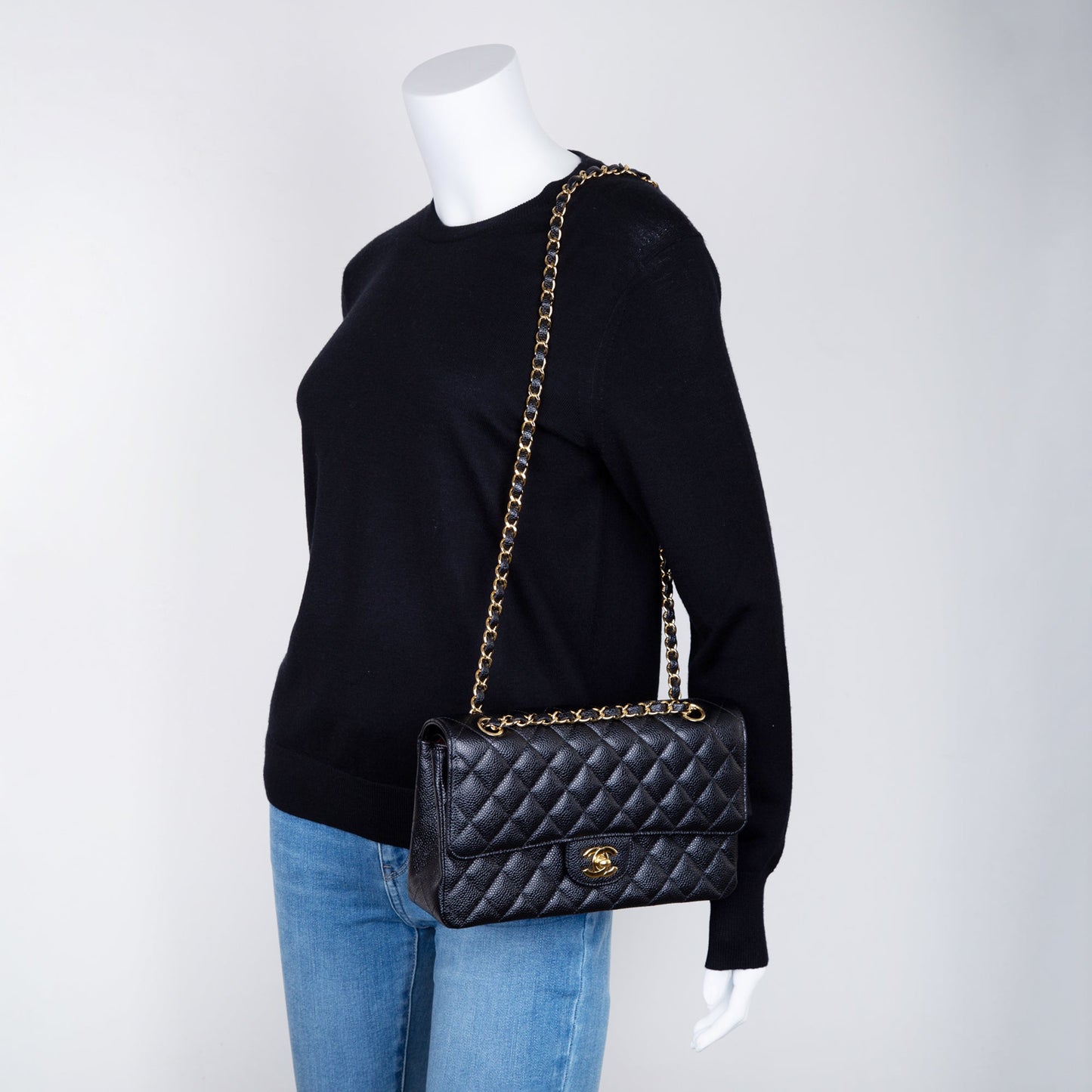Chanel Black Caviar Classic Medium Double Flap Bag