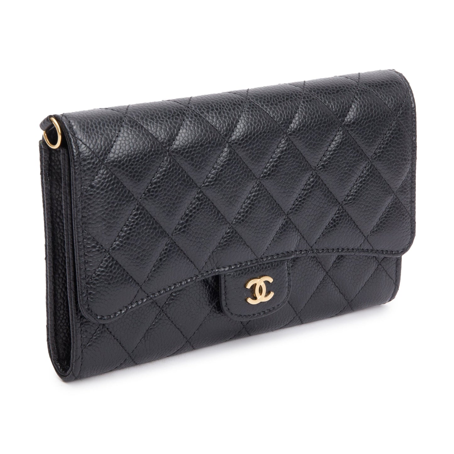 Chanel Black Caviar Detachable Chain Clutch Bag