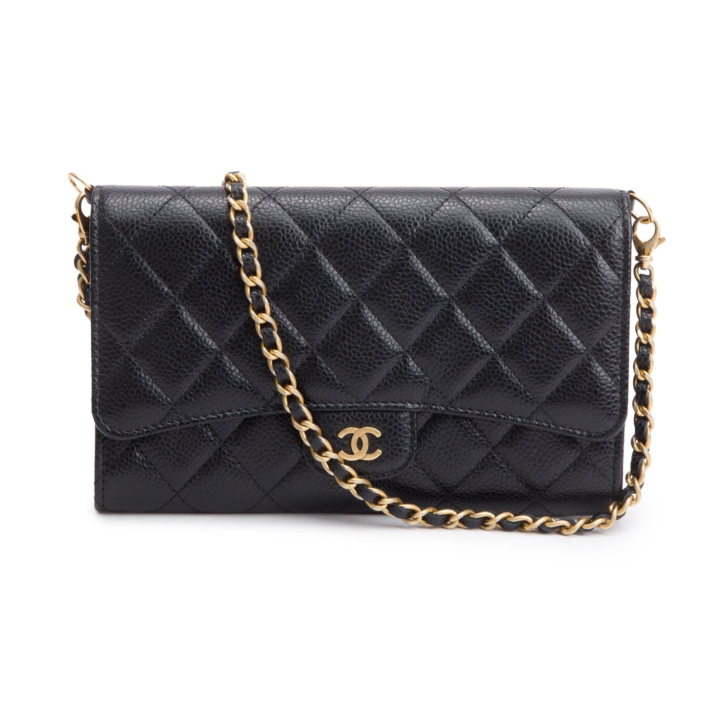 Chanel Black Caviar Detachable Chain Clutch Bag