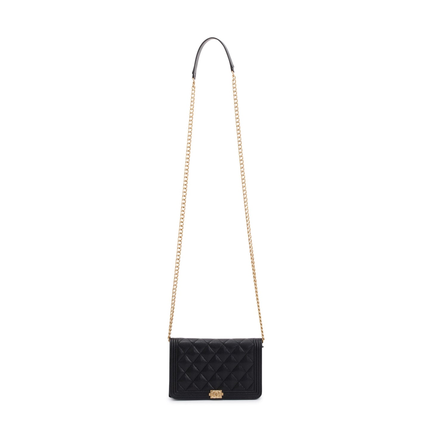 Chanel Black Caviar Leather Boy Wallet on Chain