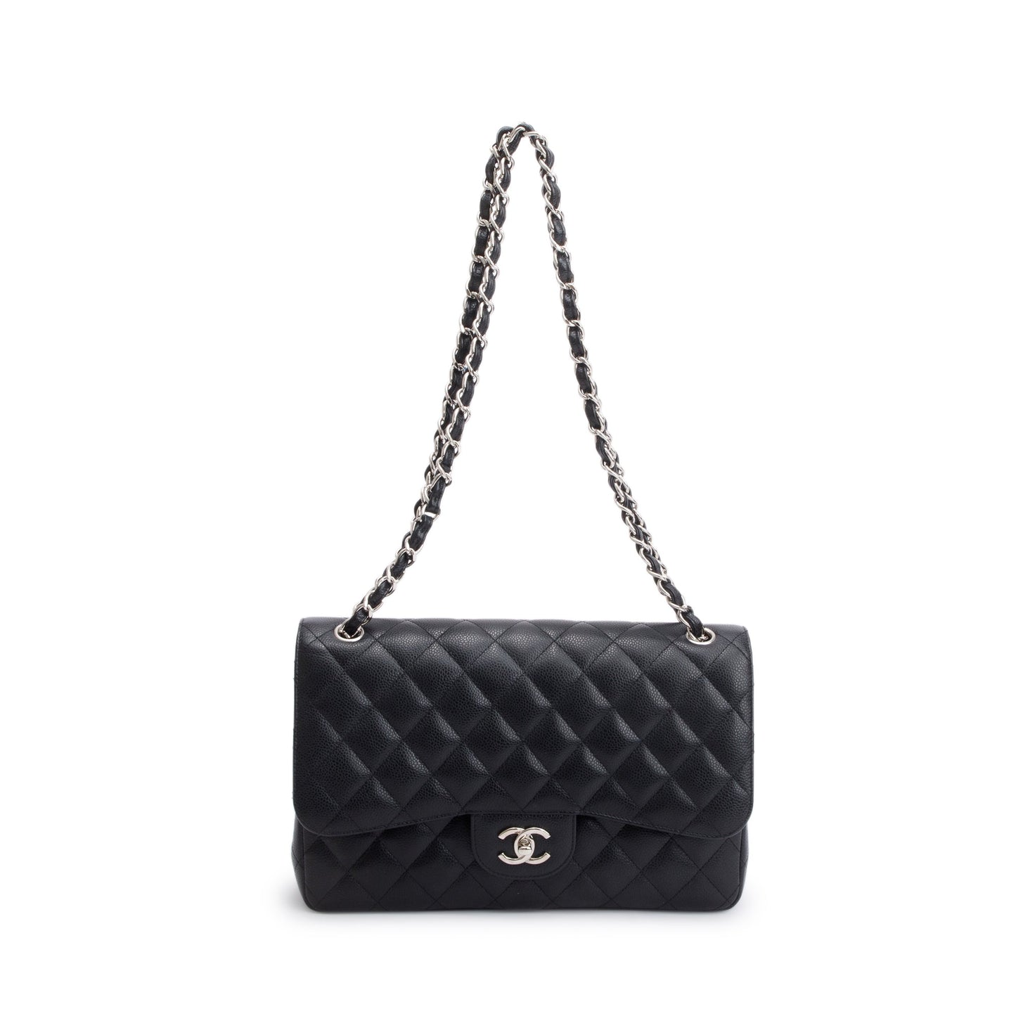 Chanel Black Caviar Leather Classic Jumbo Double Flap Bag