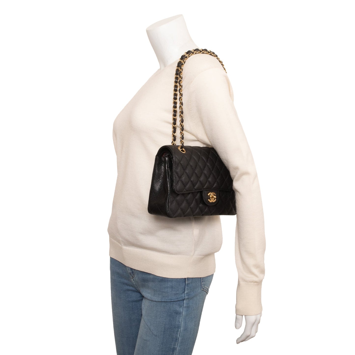 Chanel Black Caviar Leather Classic Medium Double Flap Bag