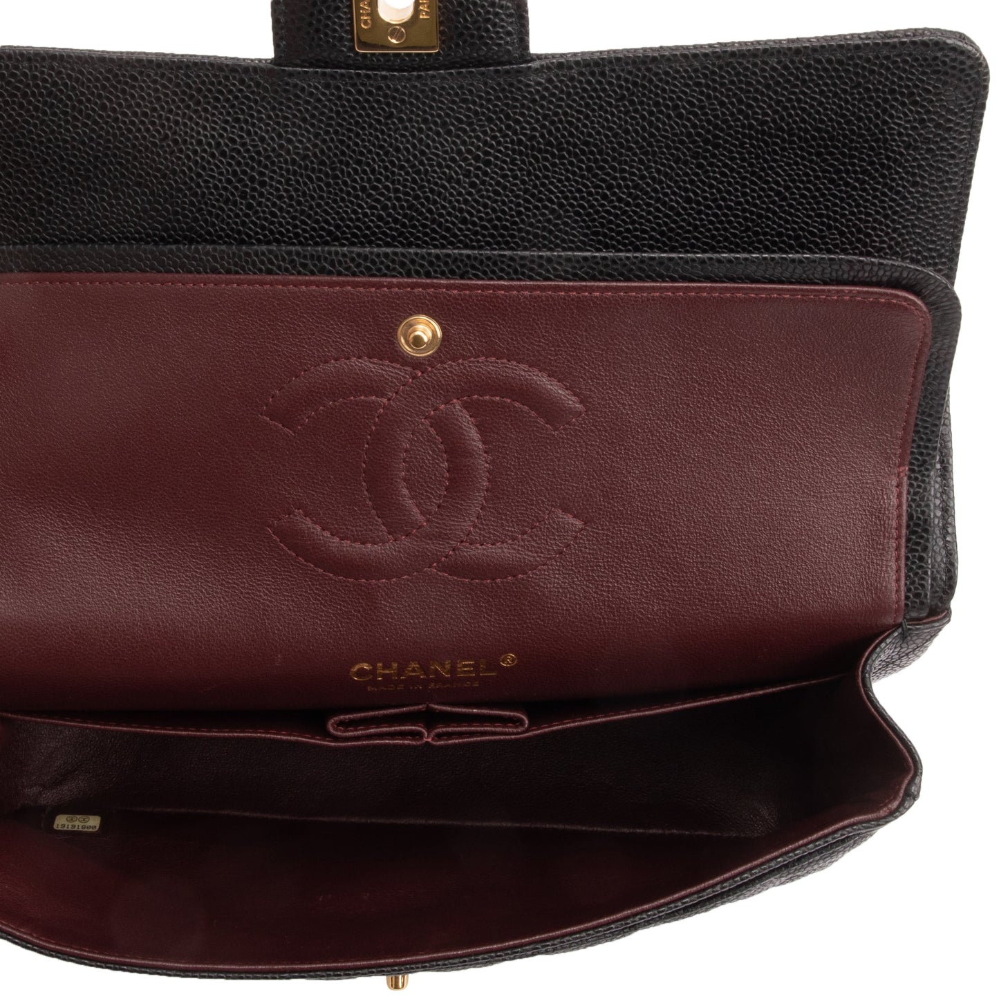 Chanel Black Caviar Leather Classic Medium Double Flap Bag