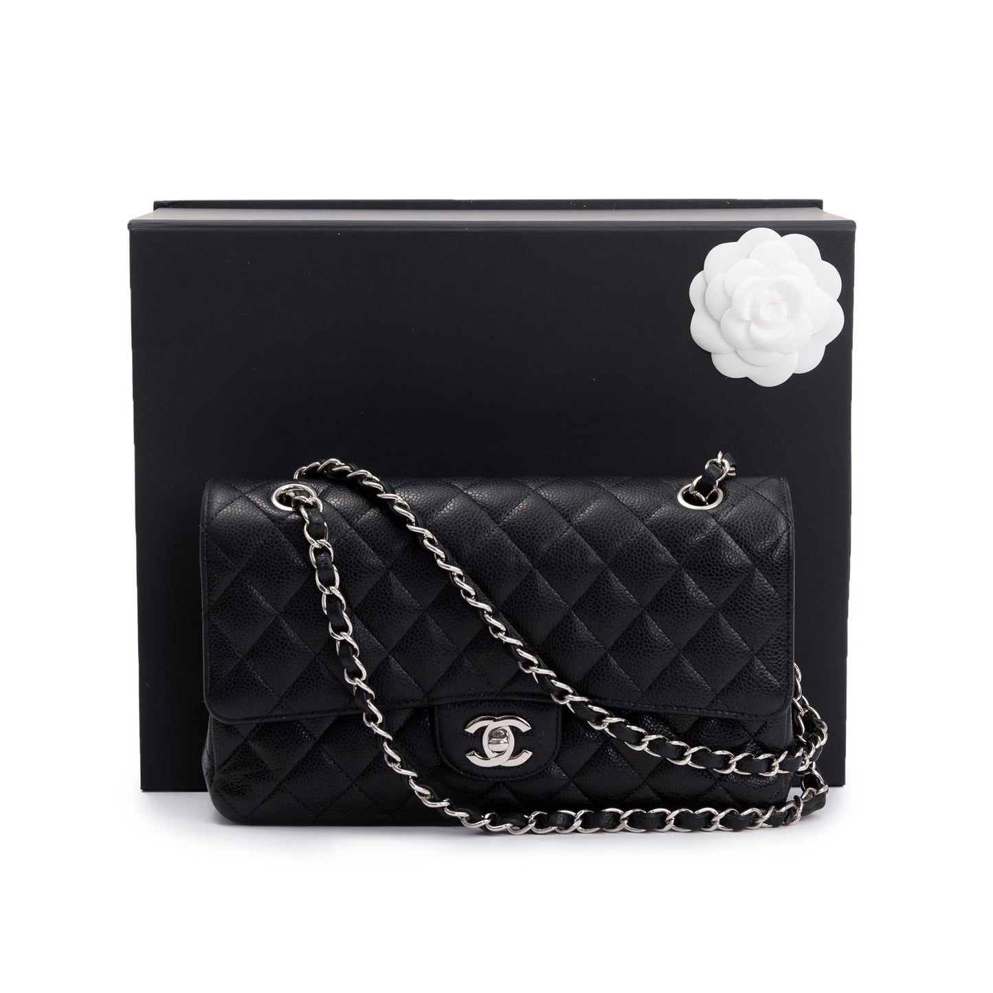 Chanel Black Caviar Leather Classic Medium Double Flap Bag