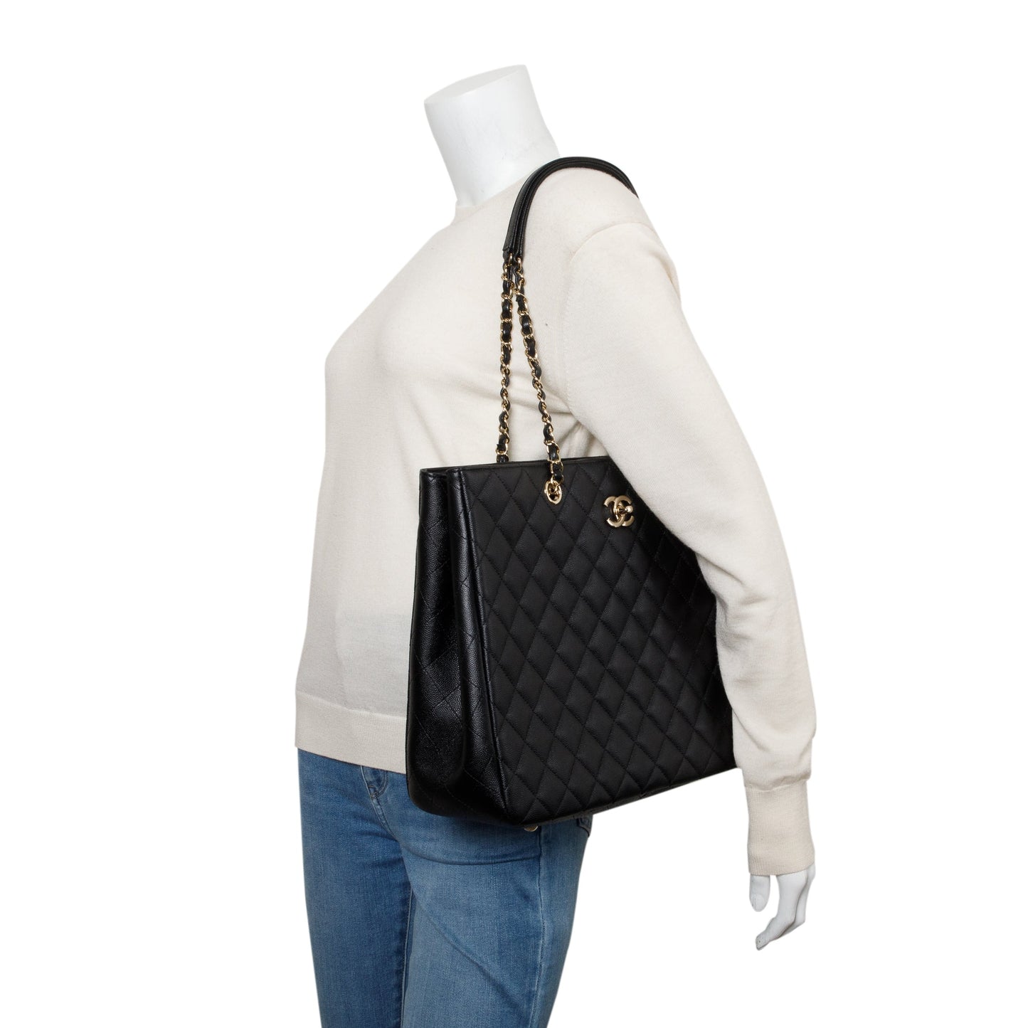 Chanel Black Caviar Leather Classic Timeless Large Shopping Tote