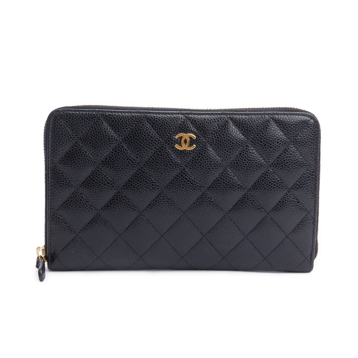 Chanel Black Caviar Leather Large Zip Around Organizer Wallet