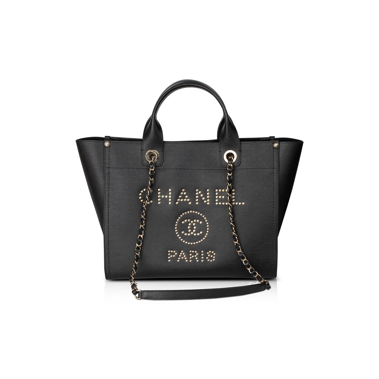 Chanel Black Caviar Leather Medium Studded Deauville Tote