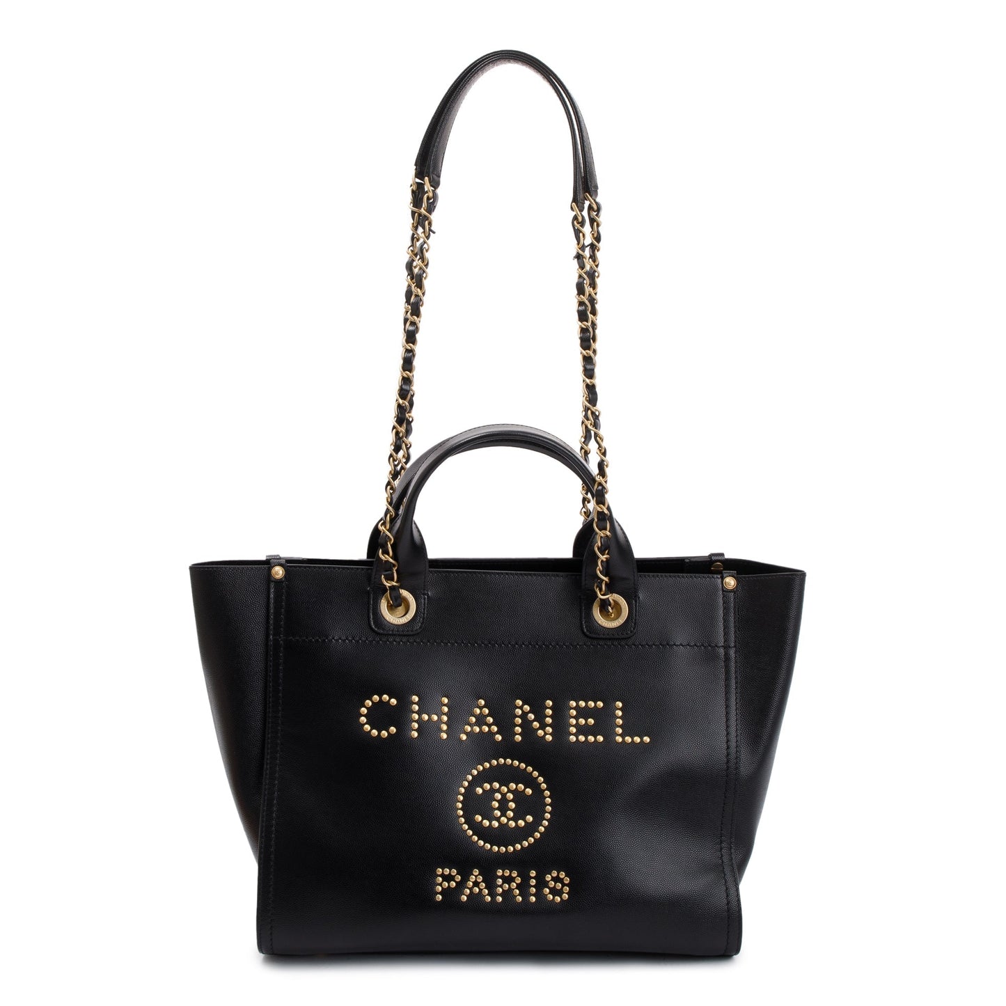 Chanel Black Caviar Leather Medium Studded Deauville Tote