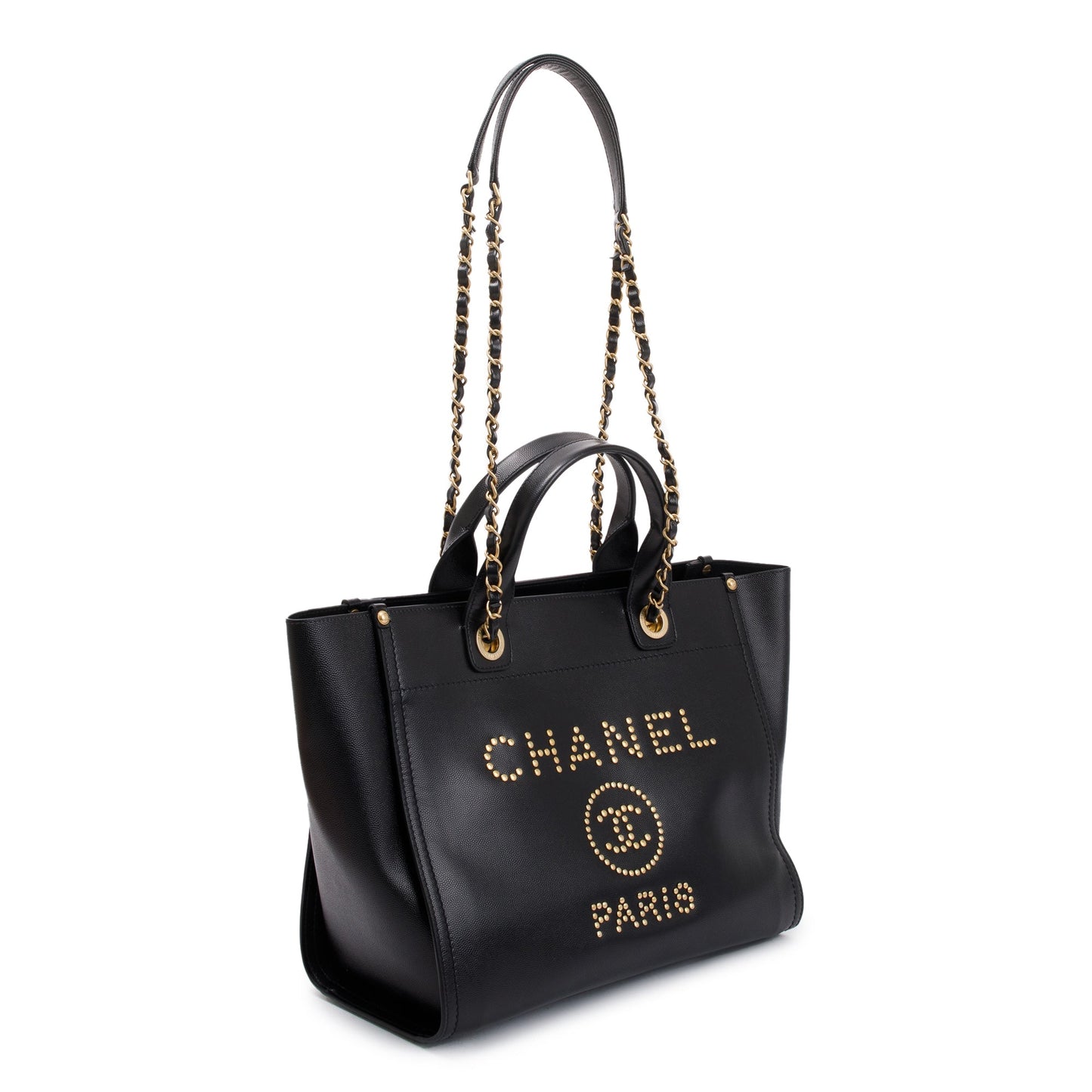 Chanel Black Caviar Leather Medium Studded Deauville Tote