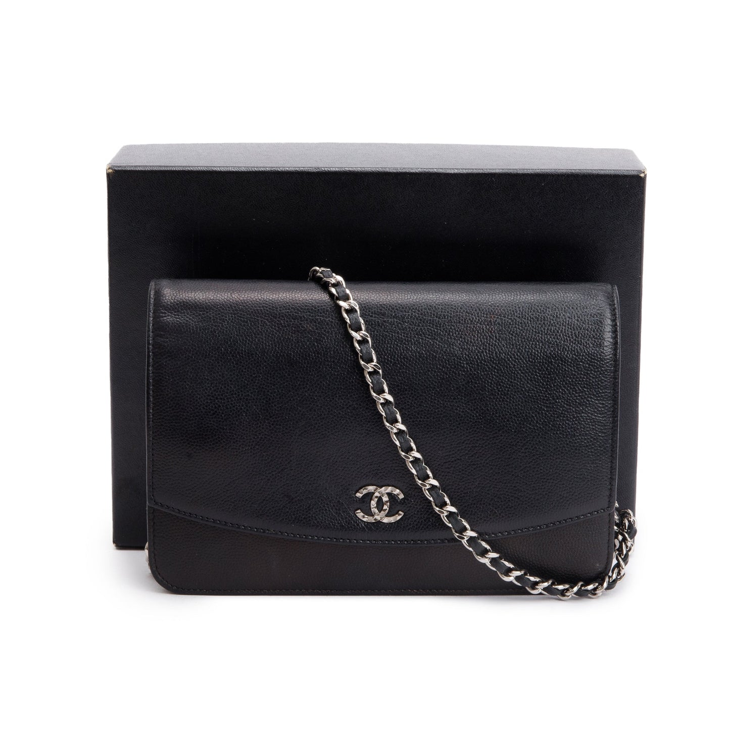 Chanel Black Caviar Leather Sevruga Wallet on Chain