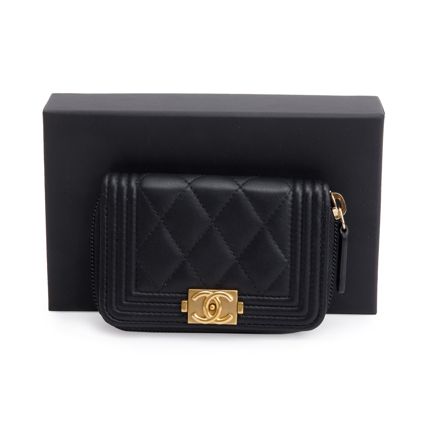 Chanel Black Caviar Leather Zip Around Boy Coin Purse