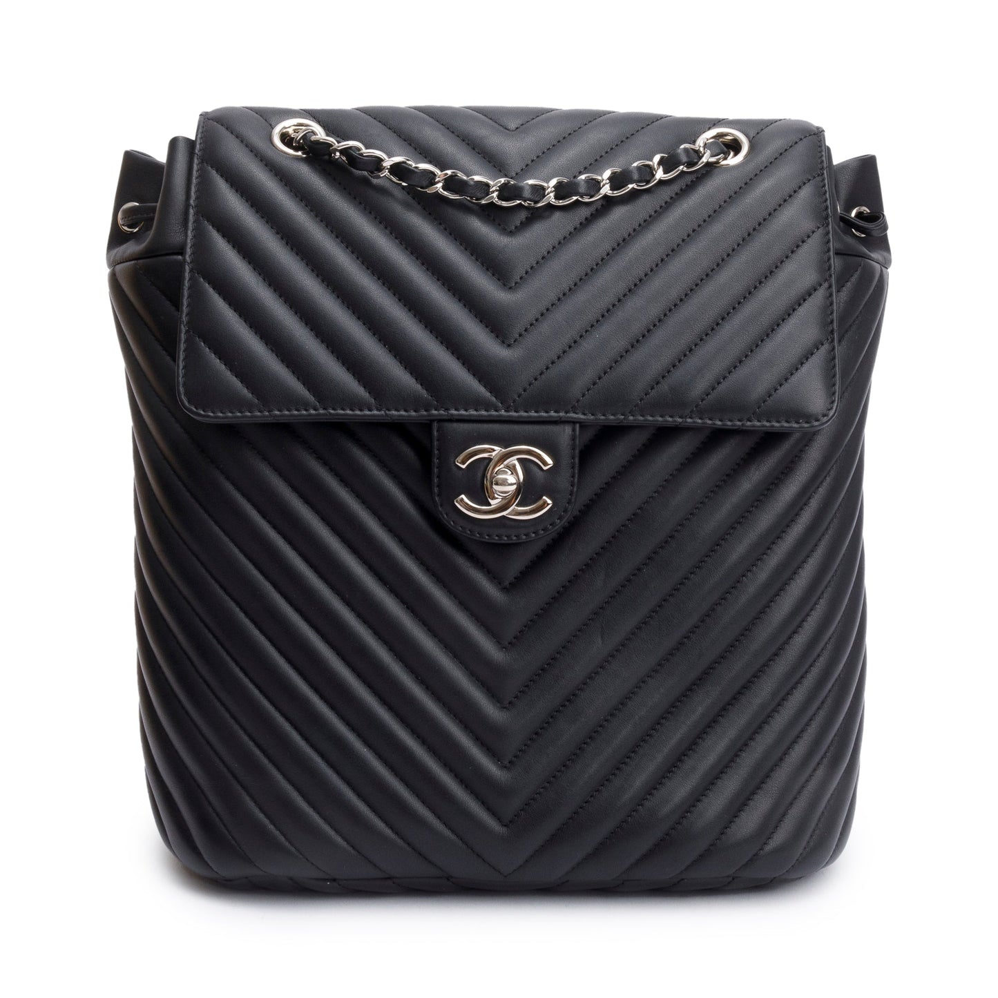 Chanel Black Chevron Quilted Lambskin Leather Small Urban Spirit Backpack