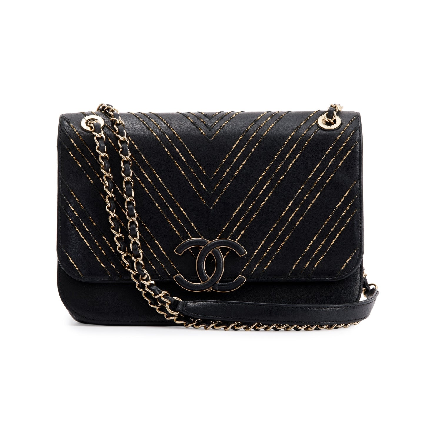 Chanel Black Chevron Subtle Flap Bag