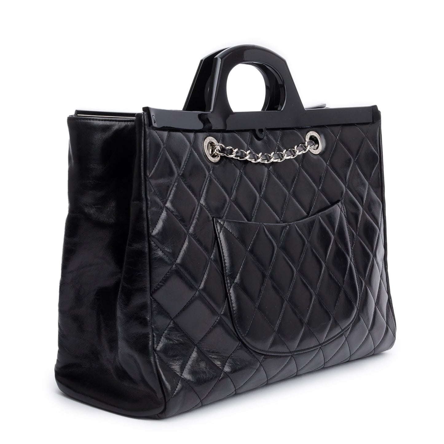 Chanel Black Glazed Calfskin Leather Large CC Delivery Tote
