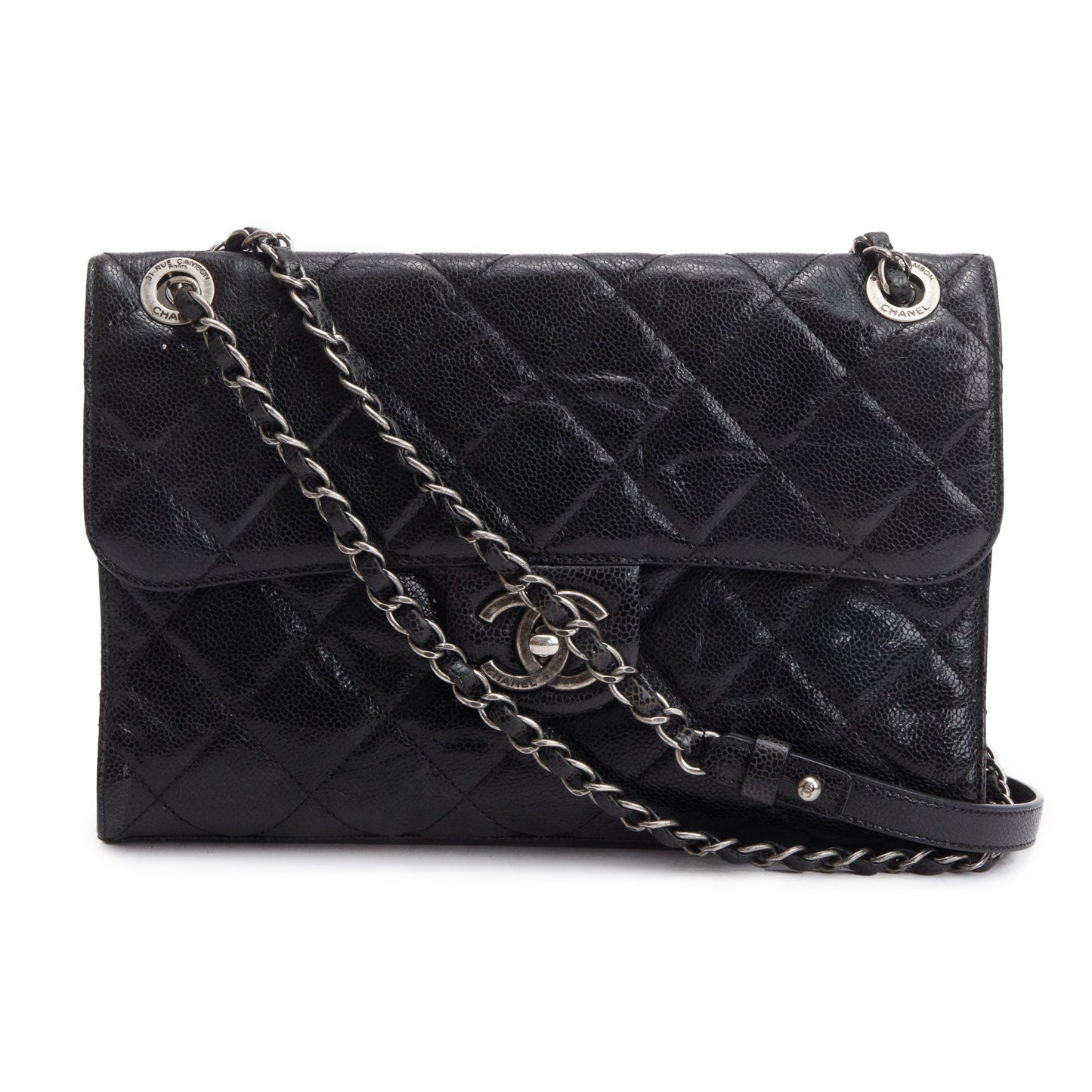 Chanel Black Glazed Caviar Leather Medium CC Crave Flap Bag
