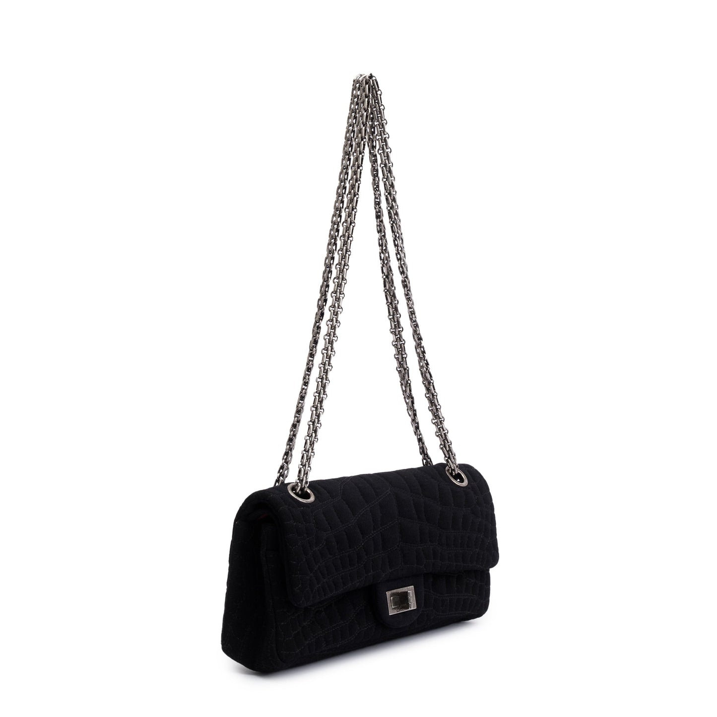 Chanel Black Jersey Coco's Croc 2.55 Reissue East/West Double Flap Bag