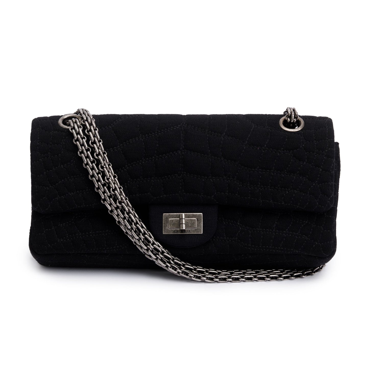 Chanel Black Jersey Coco's Croc 2.55 Reissue East/West Double Flap Bag