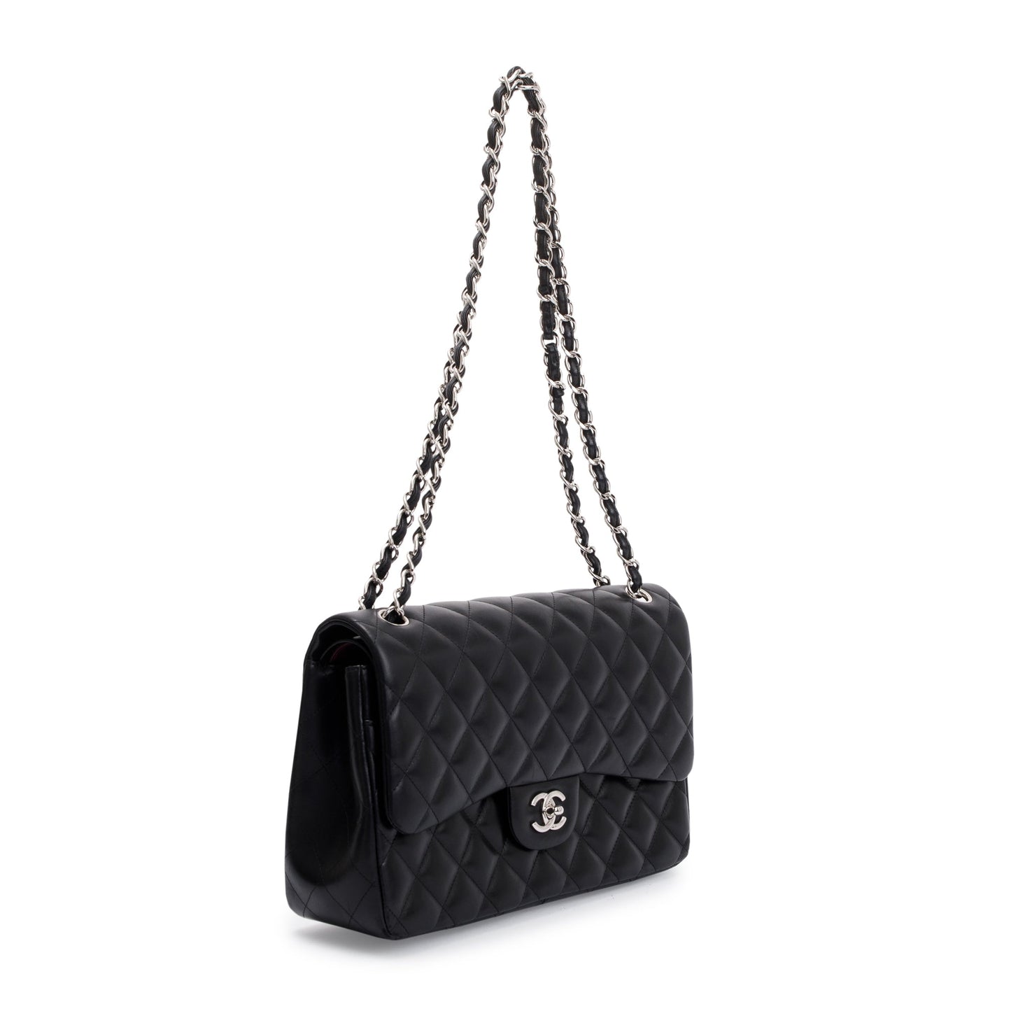 Chanel Black Lambskin Classic Jumbo Double Flap Bag